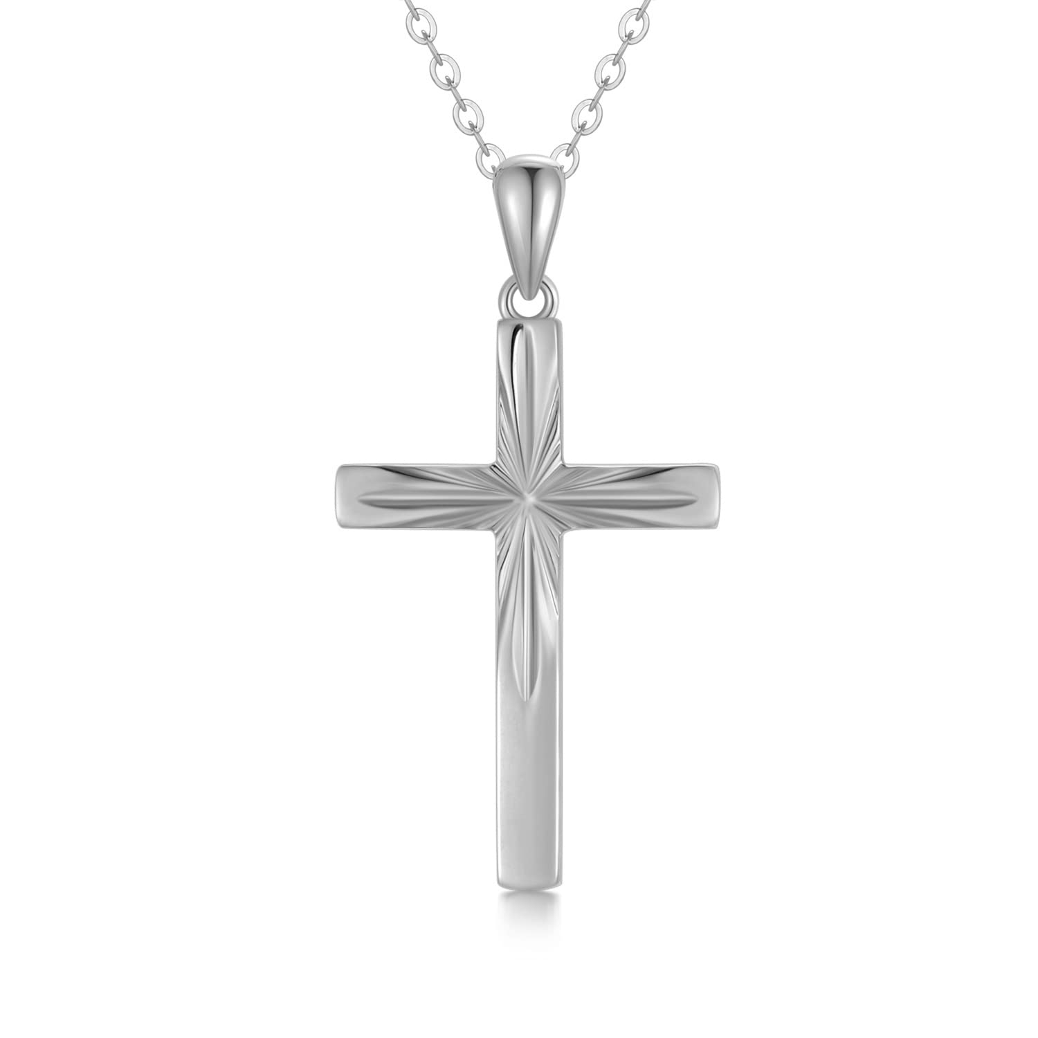 14K Solid Gold Cross Necklace for Women - Delicate Italian Diamond-Cut Religious Pendant Necklace | Gift for Girlfriend, Wife, Mom | 16