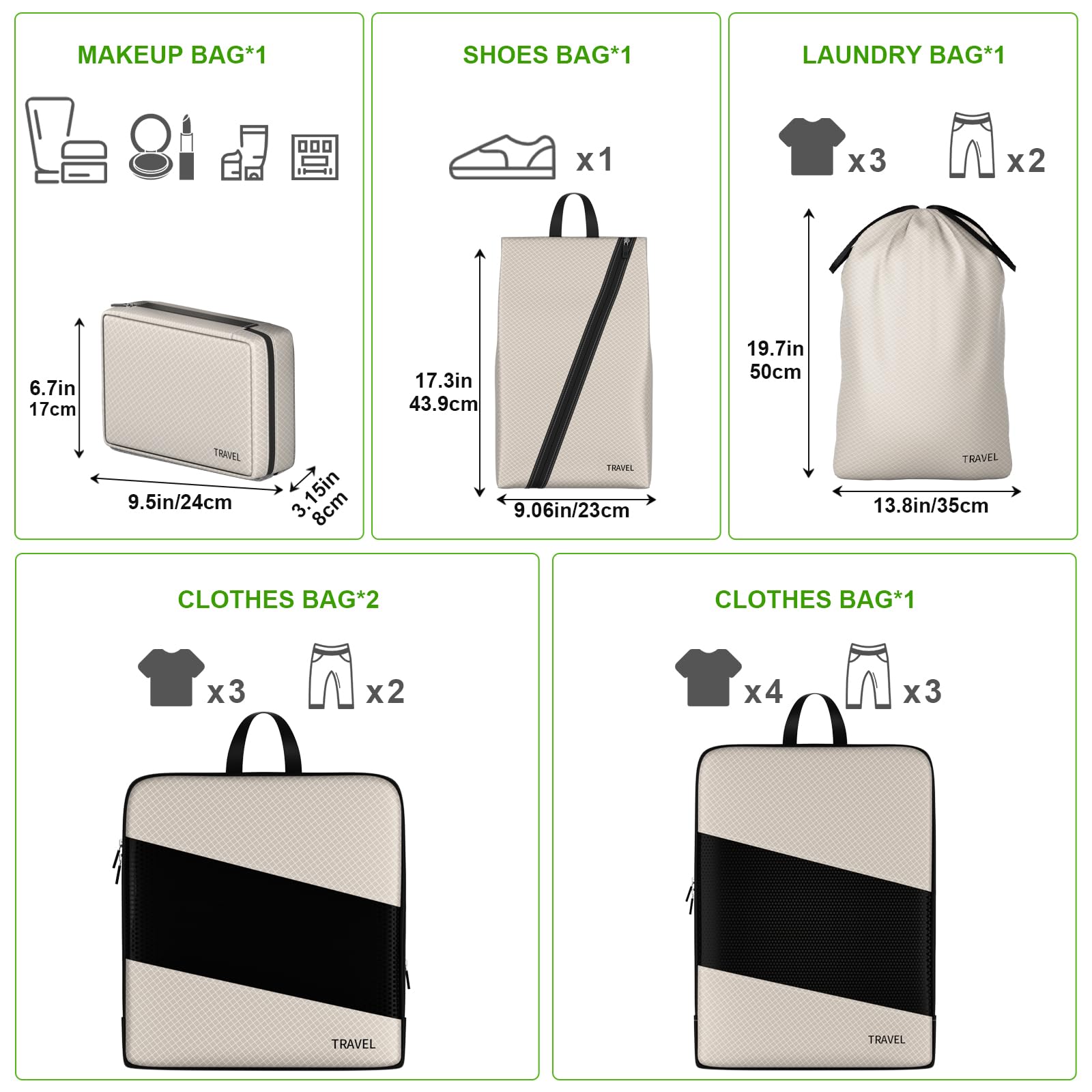 UNTIFUL 6-Piece Compression Packing Cubes Set - Travel Organizer for Suitcases | Perfect for Business Trips, Vacations & Weekend Getaways