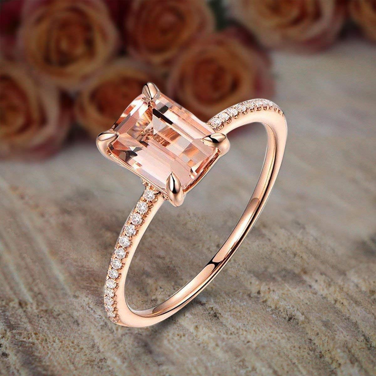 1.25 Carat Emerald Cut Morganite & Diamond Engagement Ring in 18k Gold Plating – Elegant Bridal Jewelry for Proposals, Weddings & Anniversaries