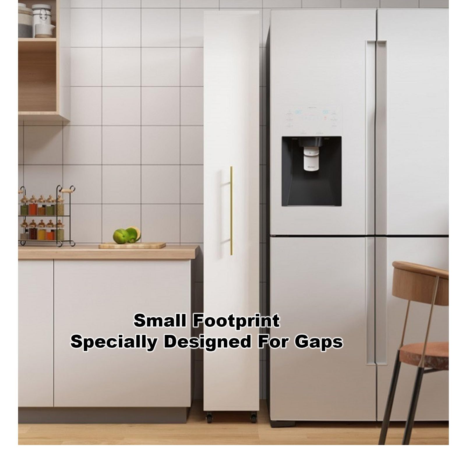 White Slim Rolling Storage Cart with Wheels & Handle - Small Narrow Kitchen Cabinet, Wood Spice Rack Organizer for Pantry, Fridge Side, Small Spaces - Perfect for Kitchen Organization, Bathroom Storage & Dorm Room Essentials