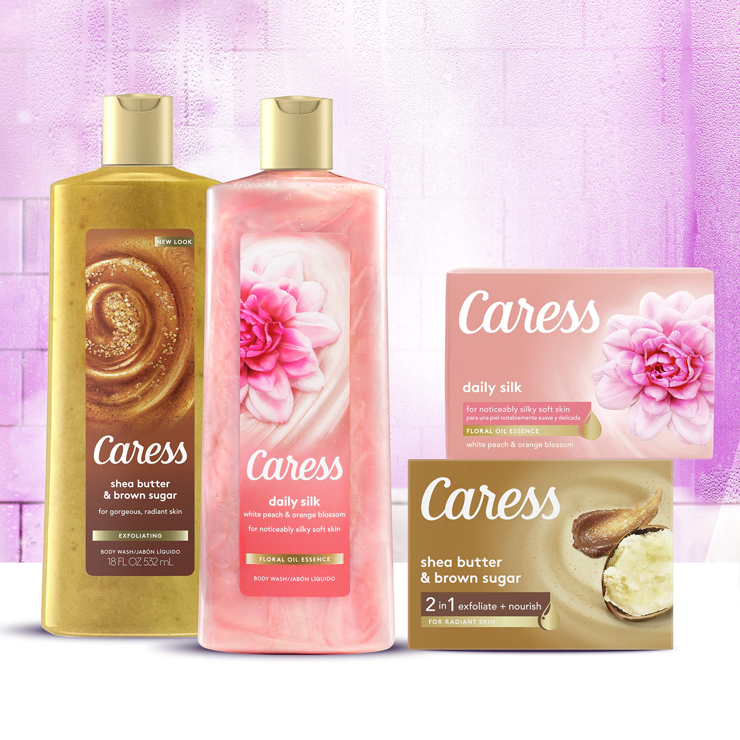 Caress Shea Butter & Brown Sugar Exfoliating Body Wash - Moisturizing & Gentle Skin Care (18 oz, Pack of 3) | Daily Shower, Dry Skin Relief & Spa-Like Experience at Home