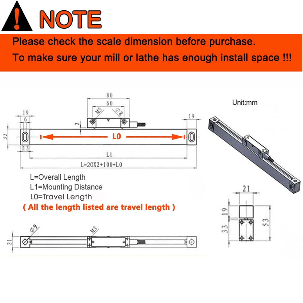 TOAUTO 2 Axis 400mm + 850mm Digital Readout DRO Kit with Linear Scale for Milling Machine & Lathe | Precise Measurement for Metalworking, Woodworking & CNC Machining