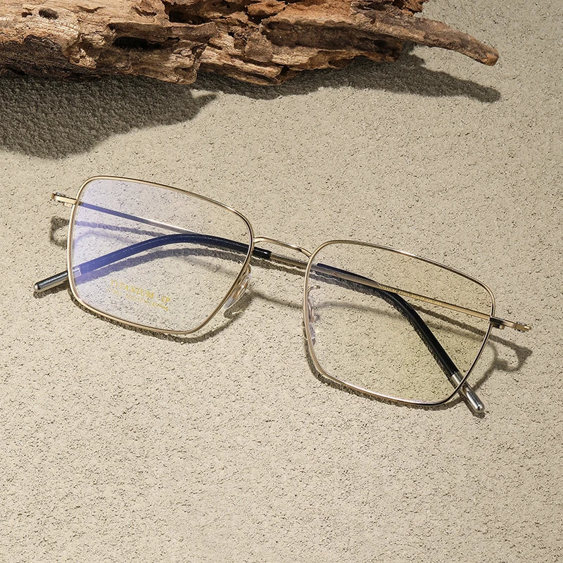 Stylish Unisex Black Titanium Square Eyeglasses - Full Rim Polygon Frame 42003 | Perfect for Work, Reading & Fashion Accessories
