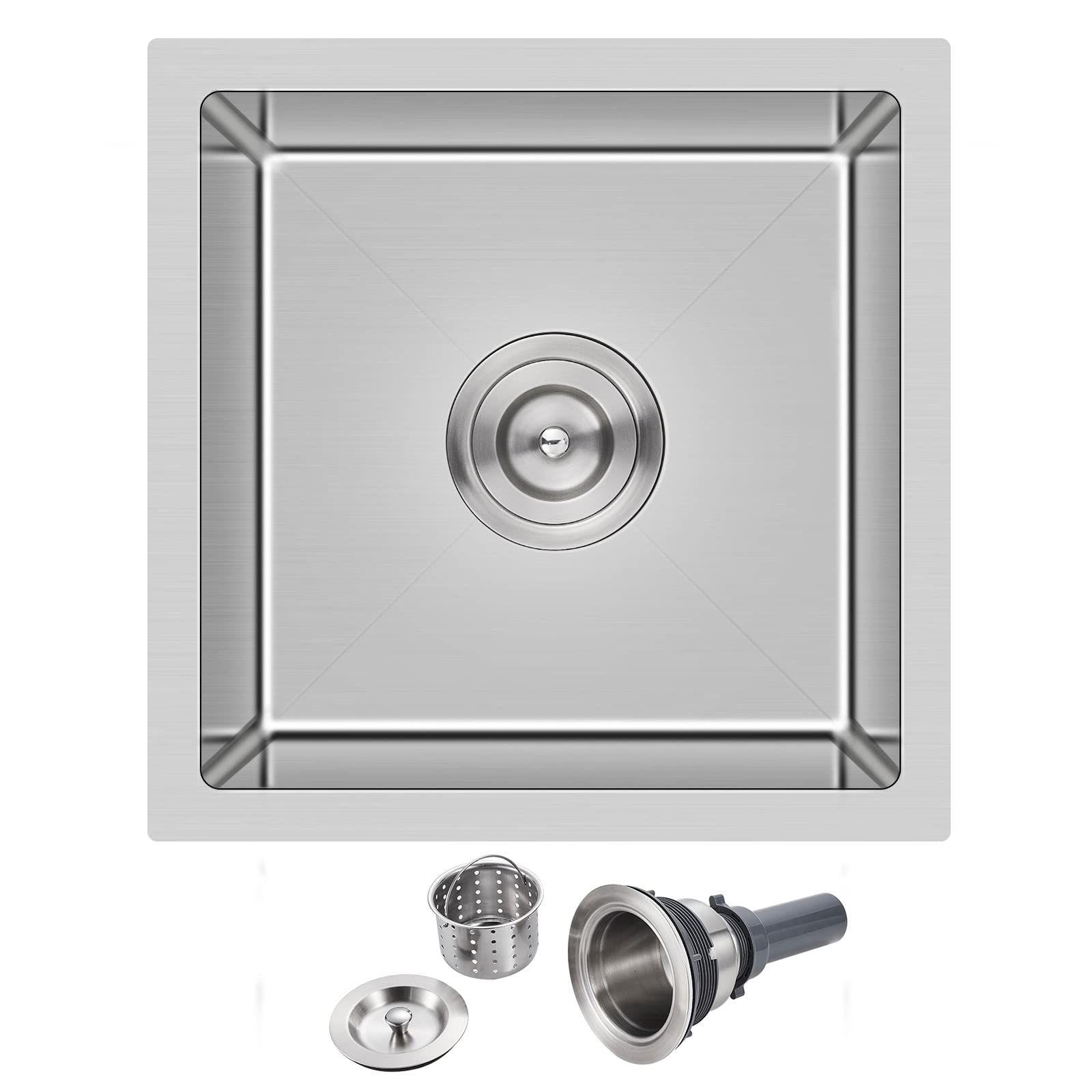 18 Inch Undermount Bar Sink - KINKIB 18x18x9 Inch Stainless Steel Single Bowl Prep Sink, T-304 Handmade Small Kitchen Sink with Strainer - Perfect for Wet Bars, Coffee Stations & Compact Kitchens