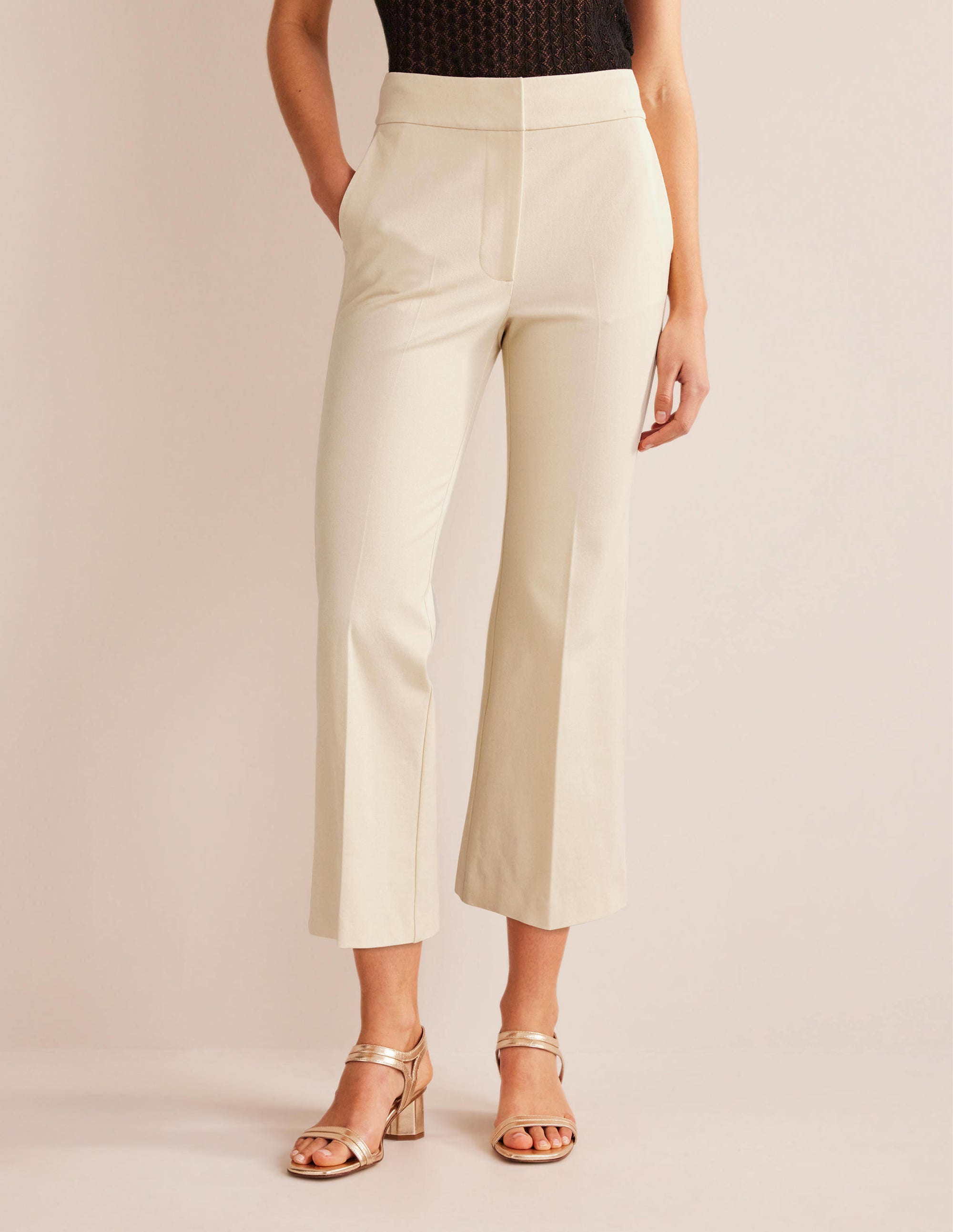 Bi Stretch Crop Flare Pants for Women - Dorset Cream | High Waisted Comfortable Yoga Pants for Workout, Lounge & Casual Wear