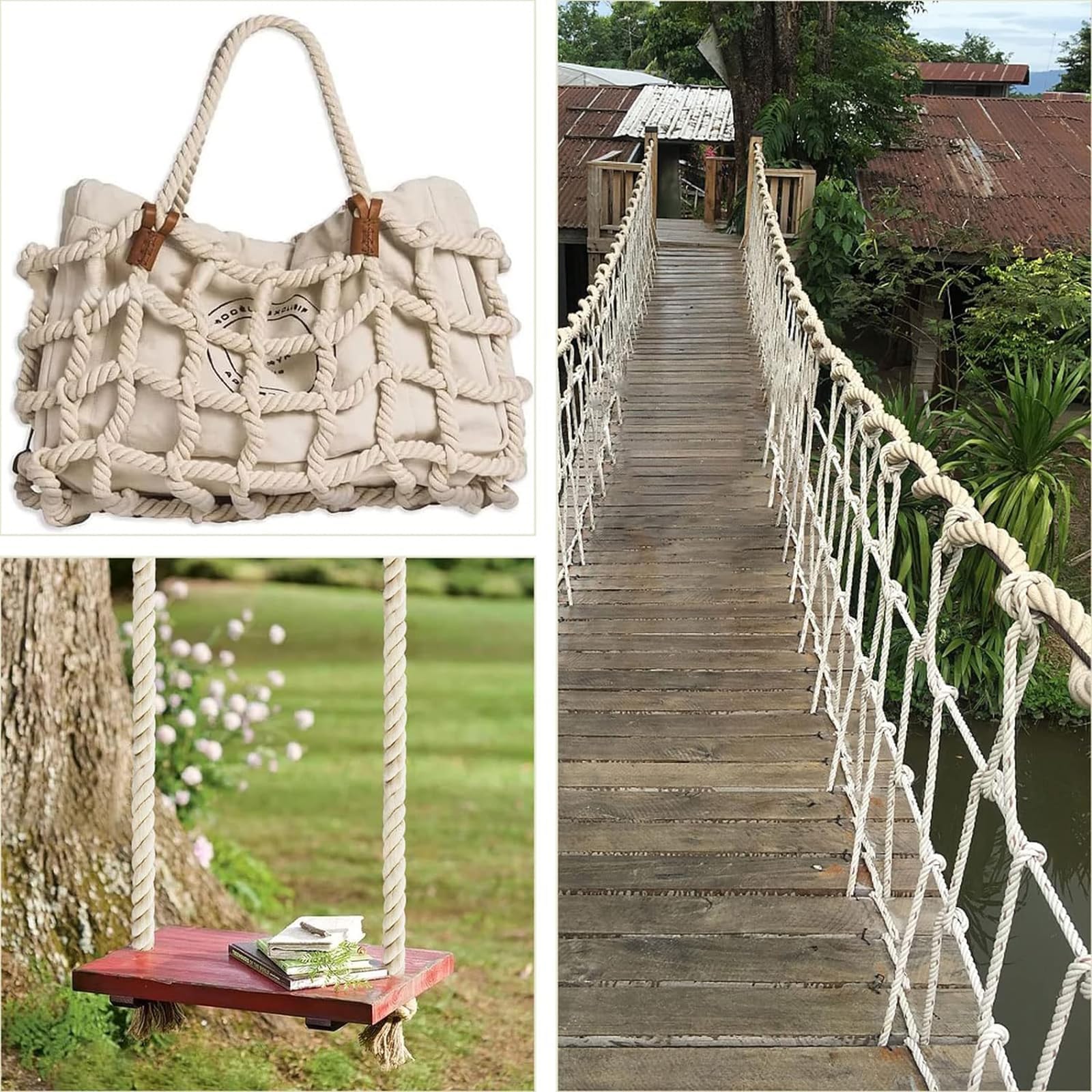 1.5 Inch Thick Natural White Cotton Rope - 50 Feet Heavy Duty Twisted Rope for DIY Crafts, Hammocks, Tug of War, Home Decor & Outdoor Hanging | Perfect for Macrame, Wall Hangings & Backyard Games