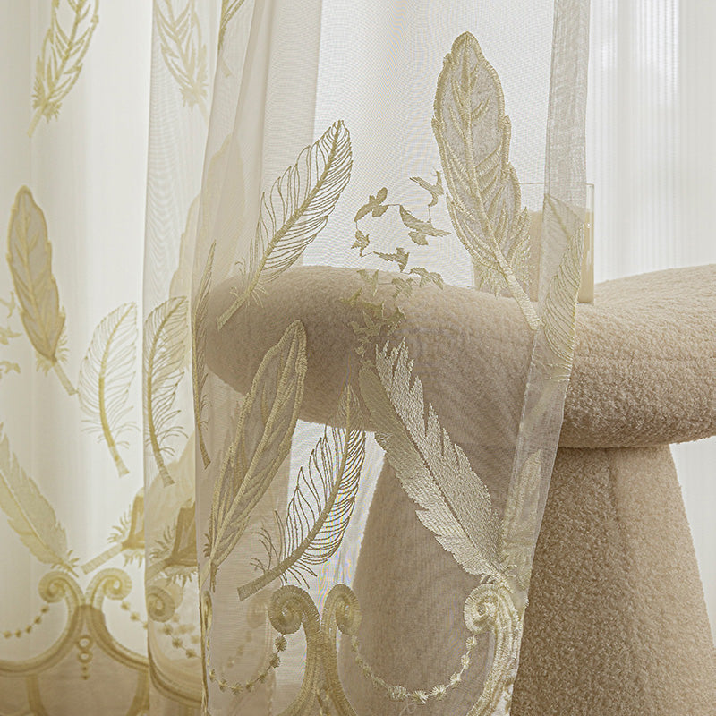 Roselyn Gauze Embroidery Sheer Custom Curtains - Elegant Lace Window Drapes for Living Room, Bedroom & Nursery - Light Filtering Privacy Sheers with Floral Embroidery Design