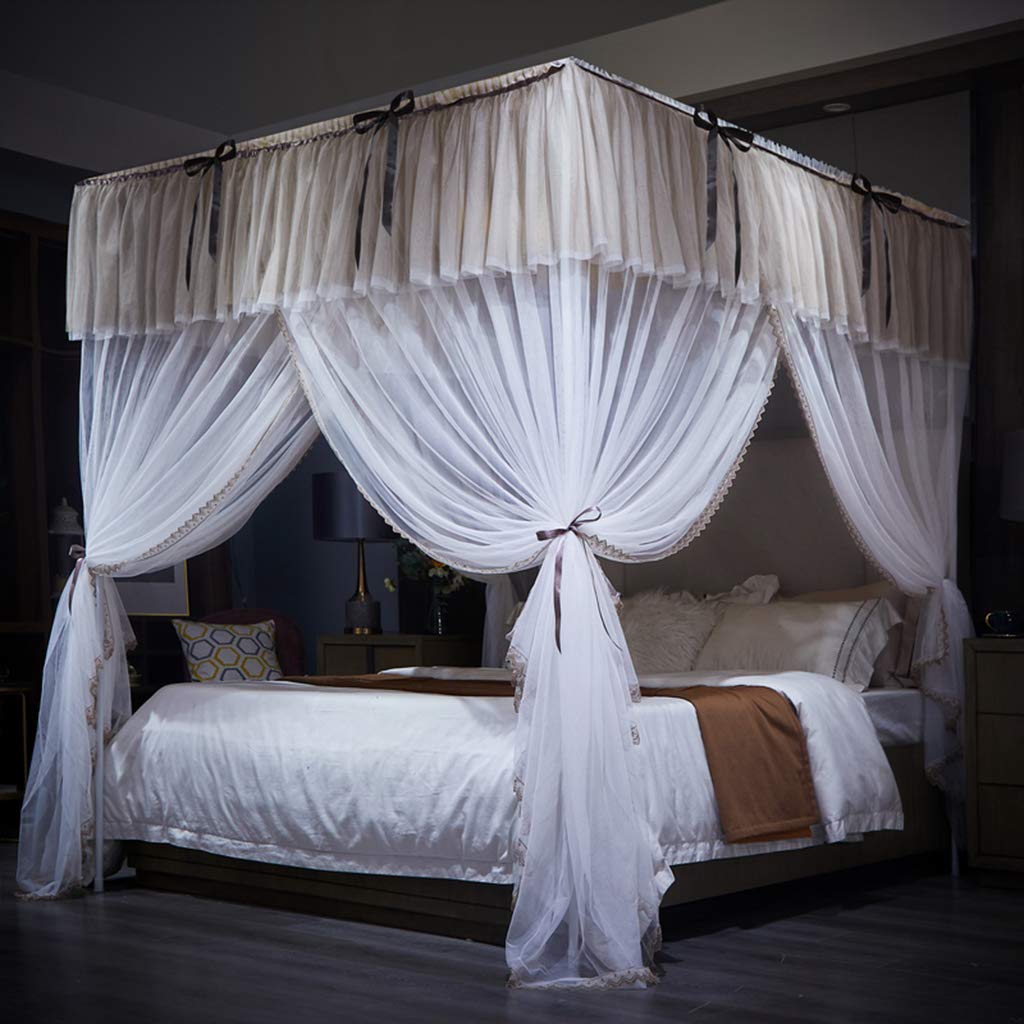 70% Blackout Princess Canopy Bed with 4 Corner Posts & Mosquito Net - Full/Queen/Cal King Size Bed Canopy for Girls, Women & Boys - Grey King Size - Perfect for Bedroom Decor, Sleep Protection & Romantic Ambiance