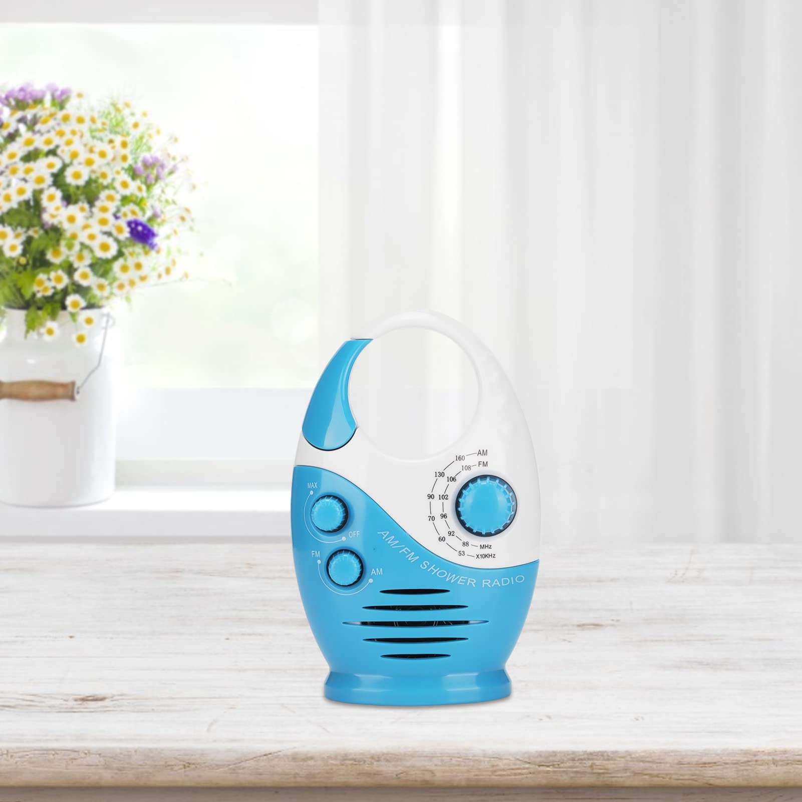 AM FM Portable Radio with Hook - Waterproof Shower Speaker, Battery Operated Analog Radio with Headphone Jack | Perfect for Bathroom, Camping & Elderly Use