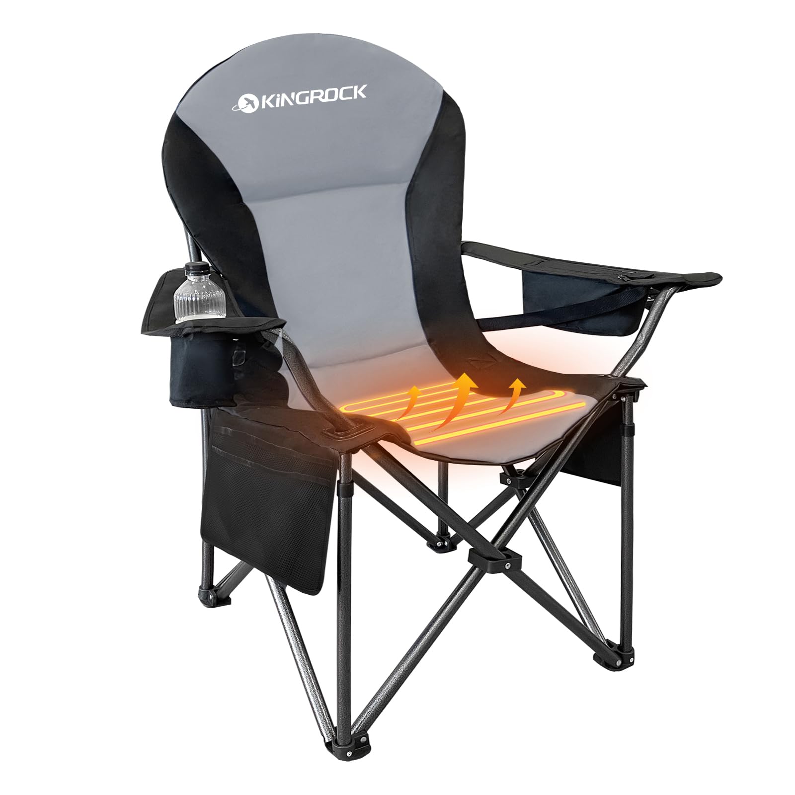 KINGROCK Oversized Heavy Duty Camping Chair with Lumbar Support - Portable Folding Chair with Padded Armrests, Built-in Cooler Bag & Cup Holder - Perfect for Outdoor Camping, Beach, Picnics, Backyard & Tailgating