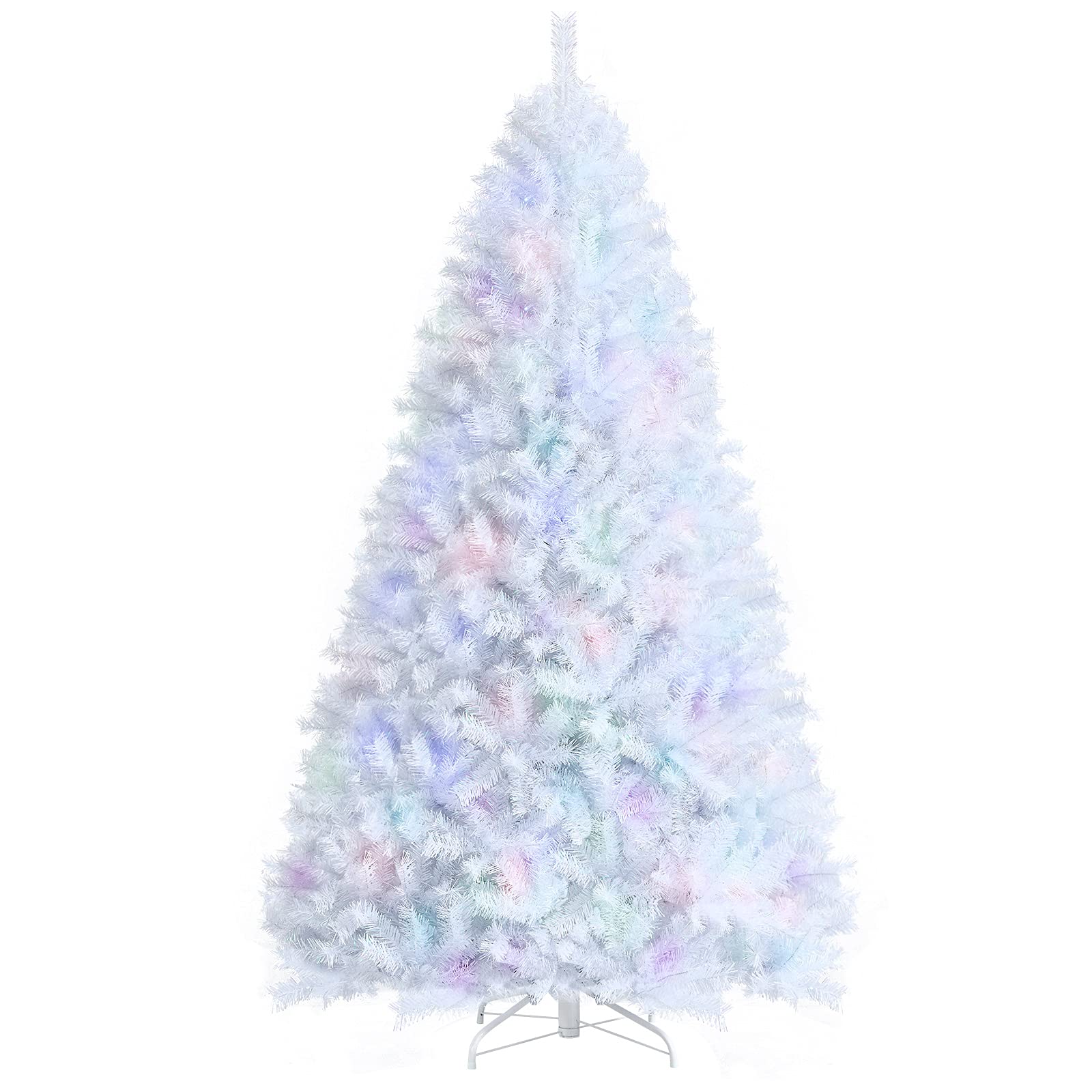 Goplus 8ft White Artificial Christmas Tree - Unlit Hinged Xmas Pine Tree with 1636 Iridescent Branch Tips & Metal Stand | Easy Quick Setup for Indoor Holiday Decor in Home, Office, Living Room, and Party
