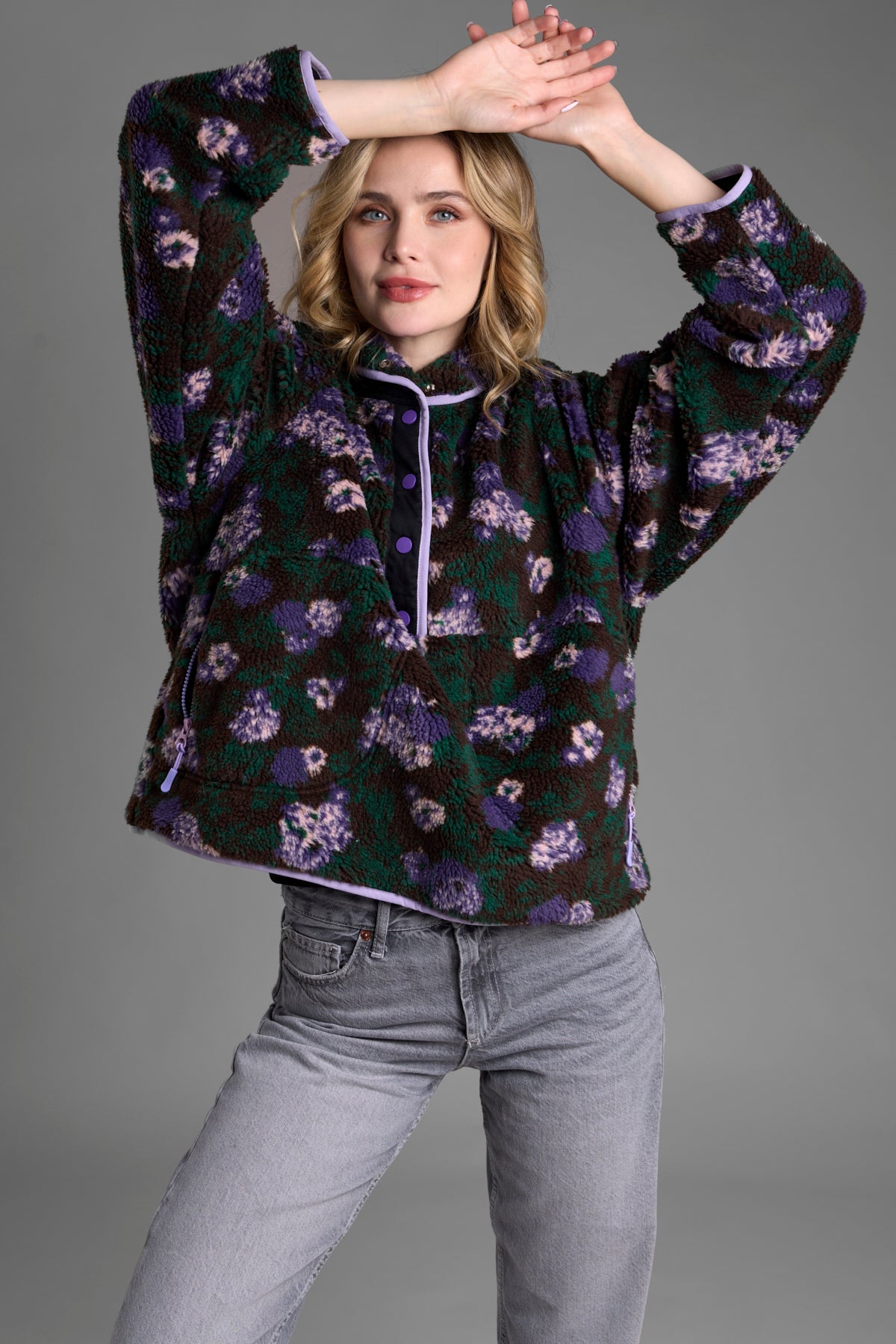 Women's Floral Sherpa Jacket - Cozy Fleece Lined Winter Coat for Outdoor Activities, Hiking & Casual Wear