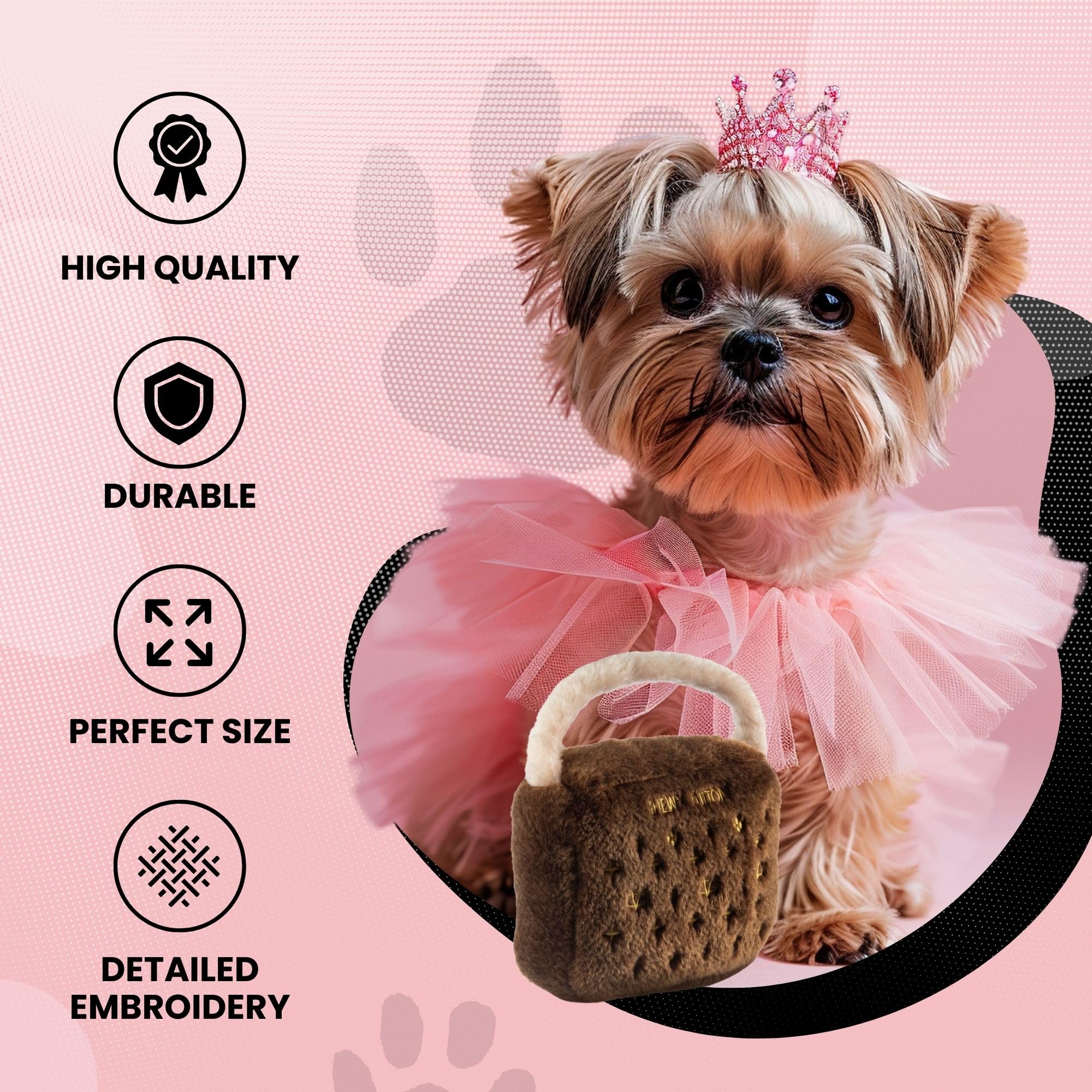 Dog Diggin Designs Runway Pup Collection - Squeaky Plush Dog Toys Fashioned as Luxury Purses & Handbags | Fun Parody Pet Accessories for Playtime & Dress-Up | Perfect for Fashionable Dogs, Photo Shoots & Gift Giving