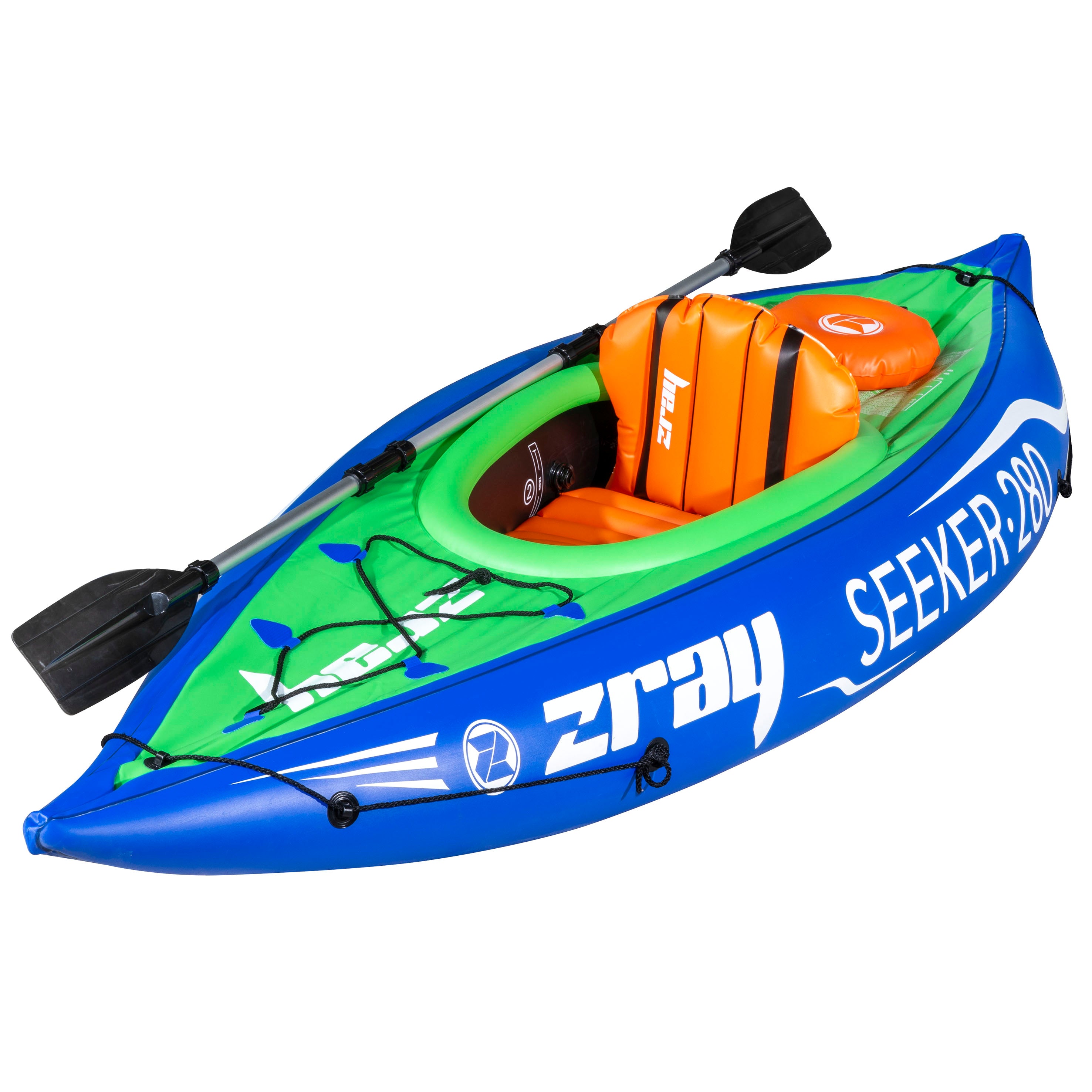 Inflatable One Person Kayak Canoe Set with Pump & Aluminum Paddle - Portable Blue Green Kayak for Adults - Perfect for Lakes, Rivers & Recreational Water Sports (Model DL154)