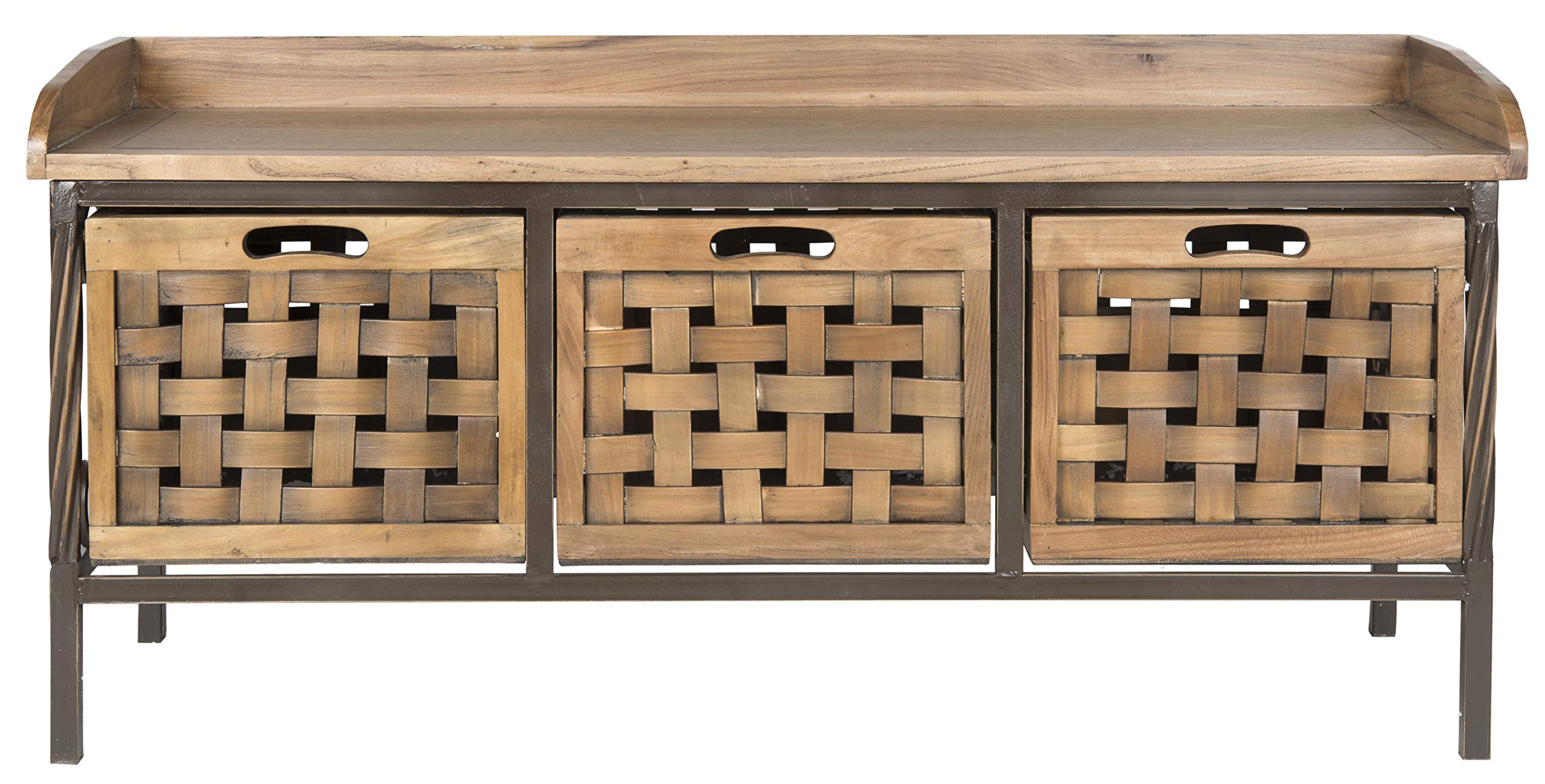 SAFAVIEH American Homes Collection Isaac Filbert Brown Wooden Storage Bench - Entryway Seating & Shoe Storage for Living Room, Bedroom, or Hallway