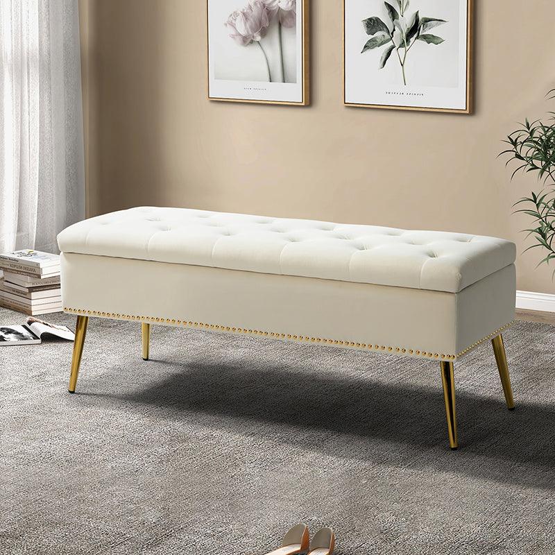 Lenore Upholstered Storage Bench with Cushion Seat - Modern Upholstered Ottoman for Bedroom, Living Room & Entryway - Multi-Functional Storage Furniture for Home Organization
