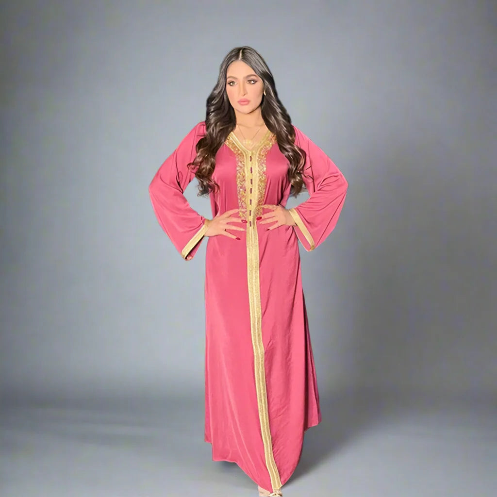 Hotfix Rhinestone Velvet Eid Dress for Women - Elegant Kaftan Jalabiya Abaya for Muslim Holiday, Party & Special Occasions