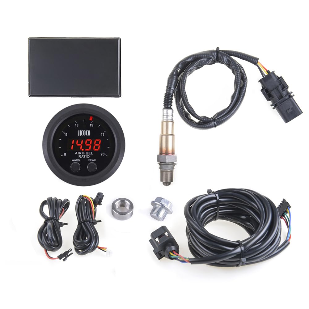 Wideband UEGO Air/Fuel Ratio Gauge Kit with LSU 4.9 O2 Sensor & Controller - Digital AFR Meter for Car, Motorcycle, Racing & Performance Tuning - Ultra-Thin Round Design (30-0300 X)