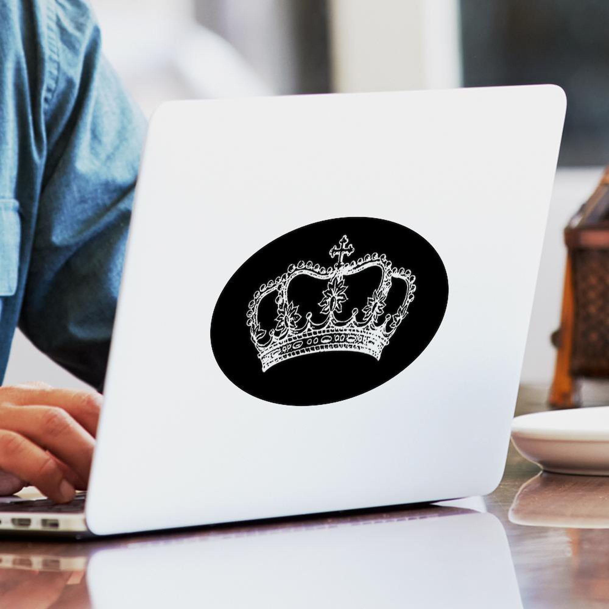 Vintage Crown Car Sticker - Oval Bumper Decal for Cars & Laptops