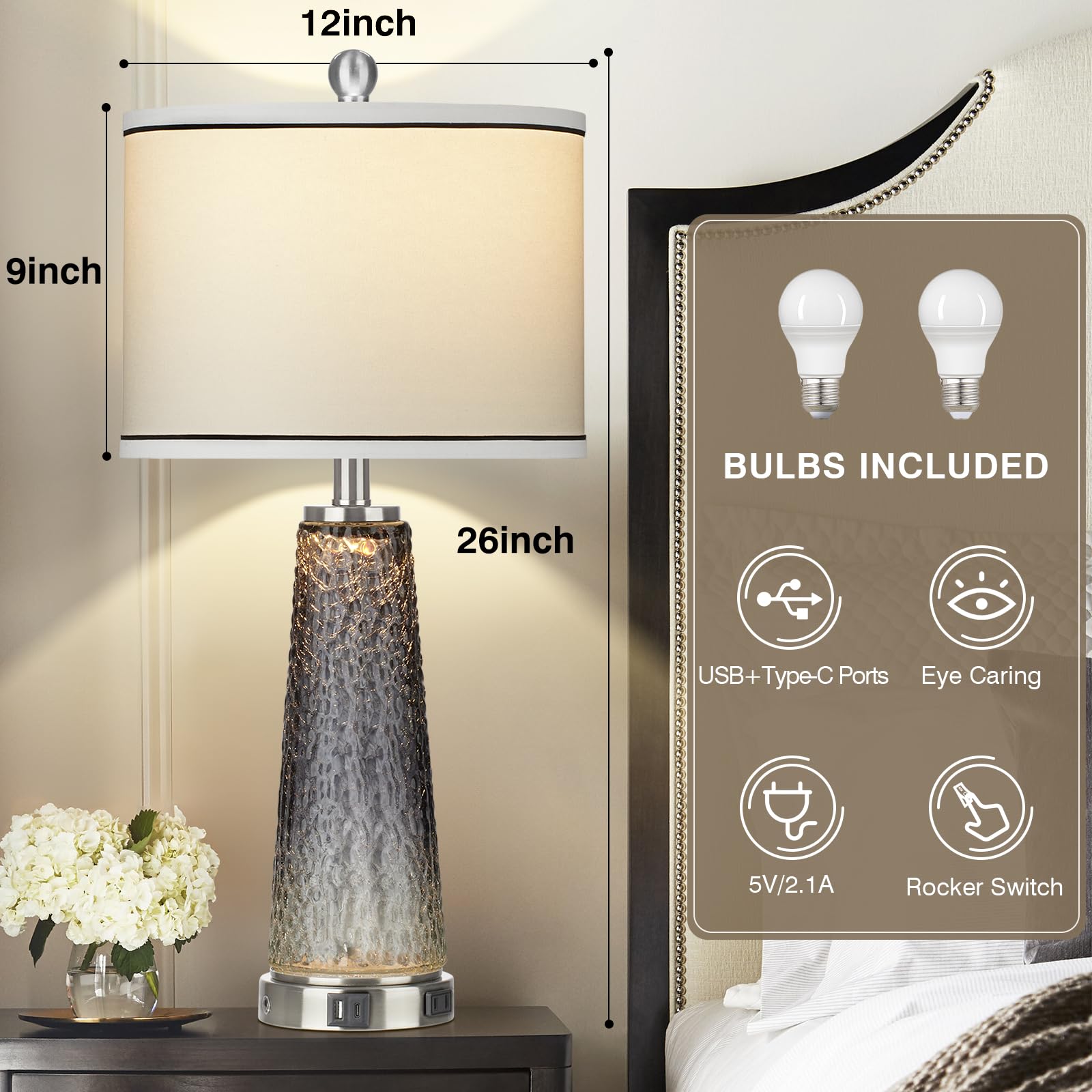 Modern Glass Table Lamp Set of 2 - 26