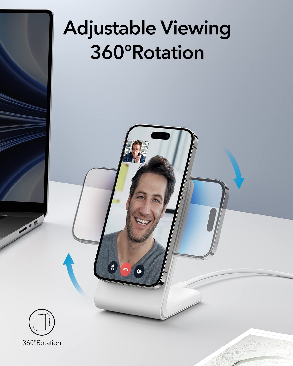 Meifigno Magnetic Wireless Charger for iPhone 16 Pro Max/15/14/13/12 Series - 20W Fast Charging with PD USB-C Adapter & Cable - MagSafe Compatible Charging Stand (White) - Perfect for Home, Office & Travel Use