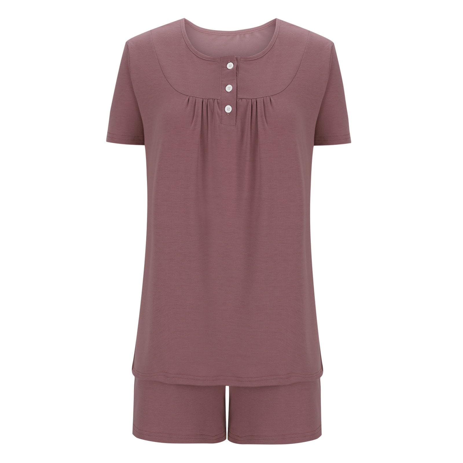 Women's 2-Piece Casual Lounge Set - Button Down Pleated Short Sleeve Top & Elastic Waist Shorts | Comfortable Outfit for Home, Travel & Weekend Relaxation