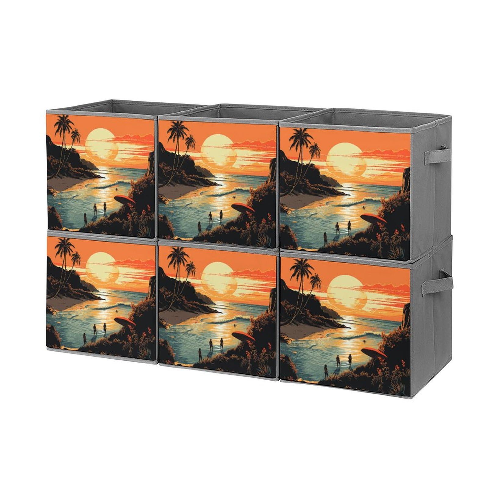 6-Pack Collapsible Storage Bins with Handles - Space Saving Foldable Storage Containers for Home Organization | Perfect for Shelves, Closets & Pantry Organization (Endless Summer Print)