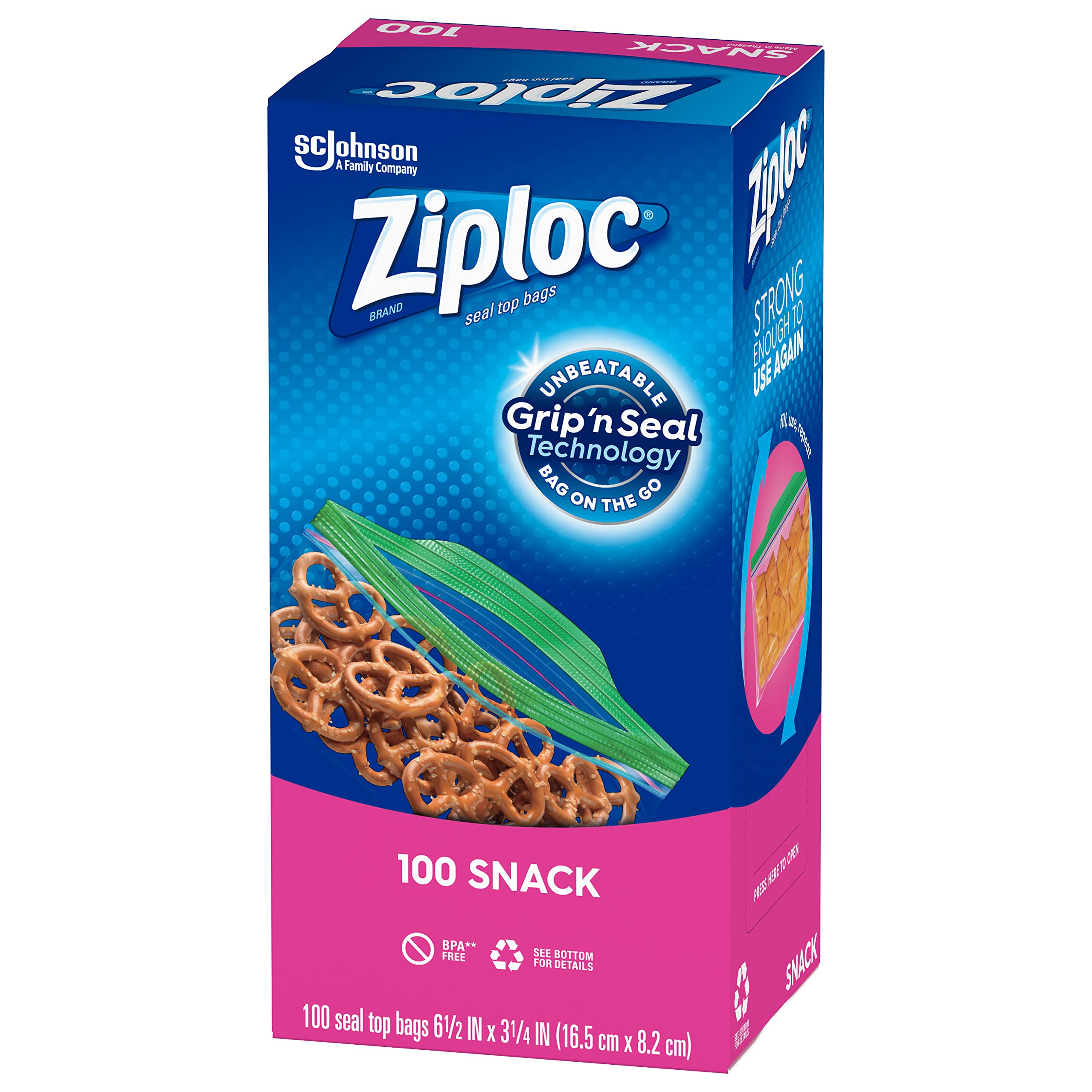 Ziploc Snack Bags - 100 Count Value Pack | Reusable, BPA-Free Food Storage Bags for School Lunches, Travel & Meal Prep | Sandwich, Snack & Freezer Safe Bags
