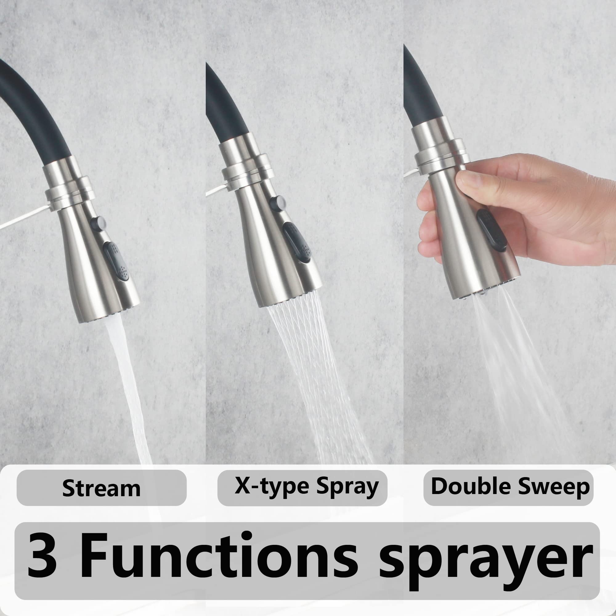 Commercial Stainless Steel Wall Mount Kitchen Faucet with Pull Down Sprayer - 8 Inch Center, 3 Functions, Lead-Free (SSKF17-2DC) - Perfect for Restaurants, Laundry Rooms & Utility Sinks