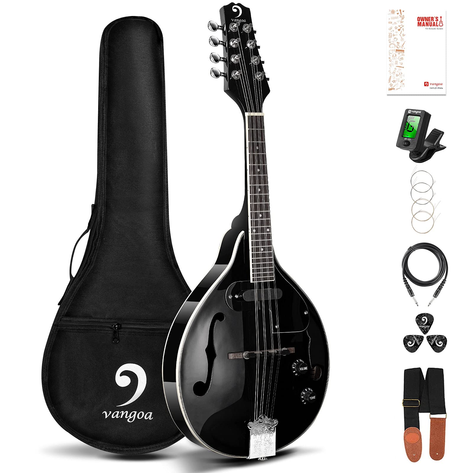 Vangoa A-Style Mahogany Acoustic-Electric Mandolin for Beginners - Professional Quality Musical Instrument for Adults, Teens & Kids (Black) | Perfect for Bluegrass, Folk Music & Live Performances