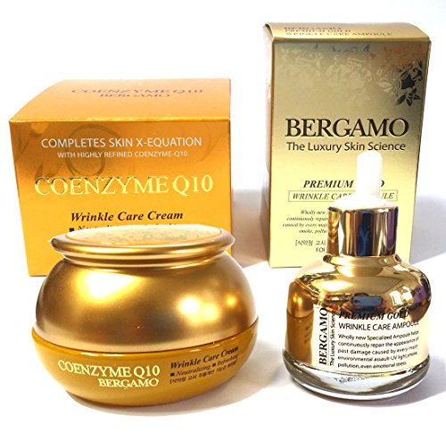 Bergamo Coenzyme Q10 Anti-Aging Face Cream 50g & Premium Gold Wrinkle Care Serum 30ml Set - Korean Skincare for Wrinkles, Elasticity & Deep Hydration - Perfect for Night Routine & Mature Skin Care