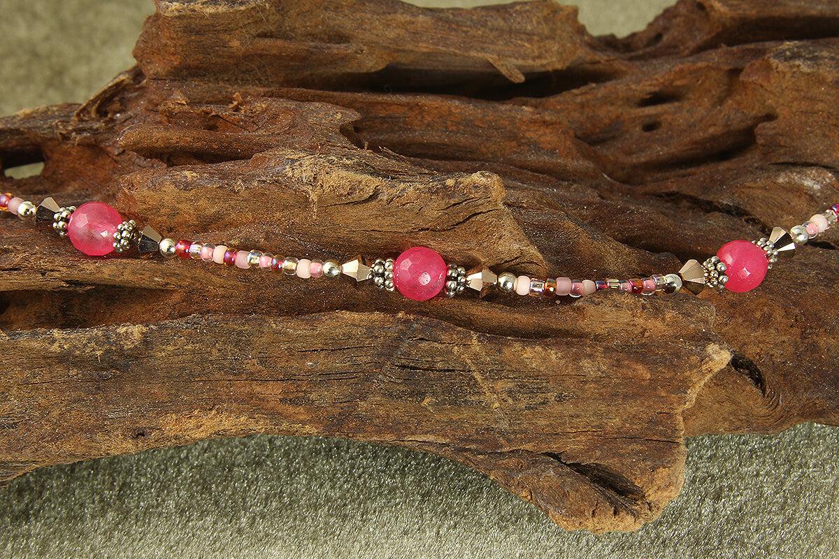 Rose Gold Pink Jade Beaded Anklet Bracelet - Elegant Adjustable Ankle Jewelry for Women, Perfect for Beach, Wedding & Boho Fashion Accessories