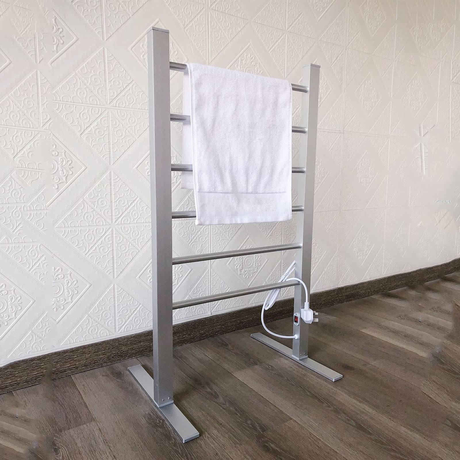 Portable Electric Heated Towel Rack - 6 Bar 100W Freestanding Bathroom Towel Warmer & Drying Rack, 520x390x900mm Aluminum Alloy Heated Towel Rail Radiator - Perfect for Spa, Luxury Bathroom & Cold Weather Comfort