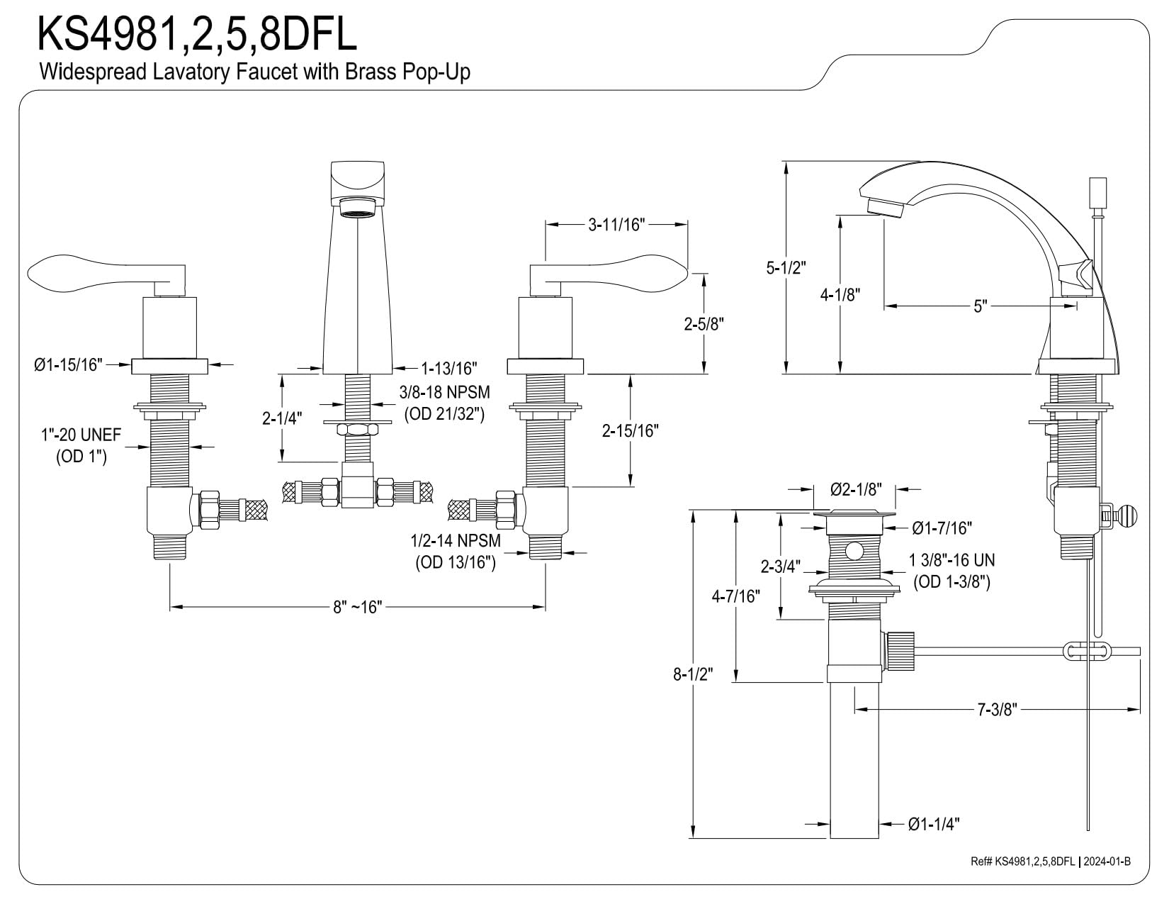 Kingston Brass KS4985DFL 8-Inch Widespread Bathroom Faucet in Oil Rubbed Bronze - Perfect for Modern Vanities and Luxury Bathroom Upgrades