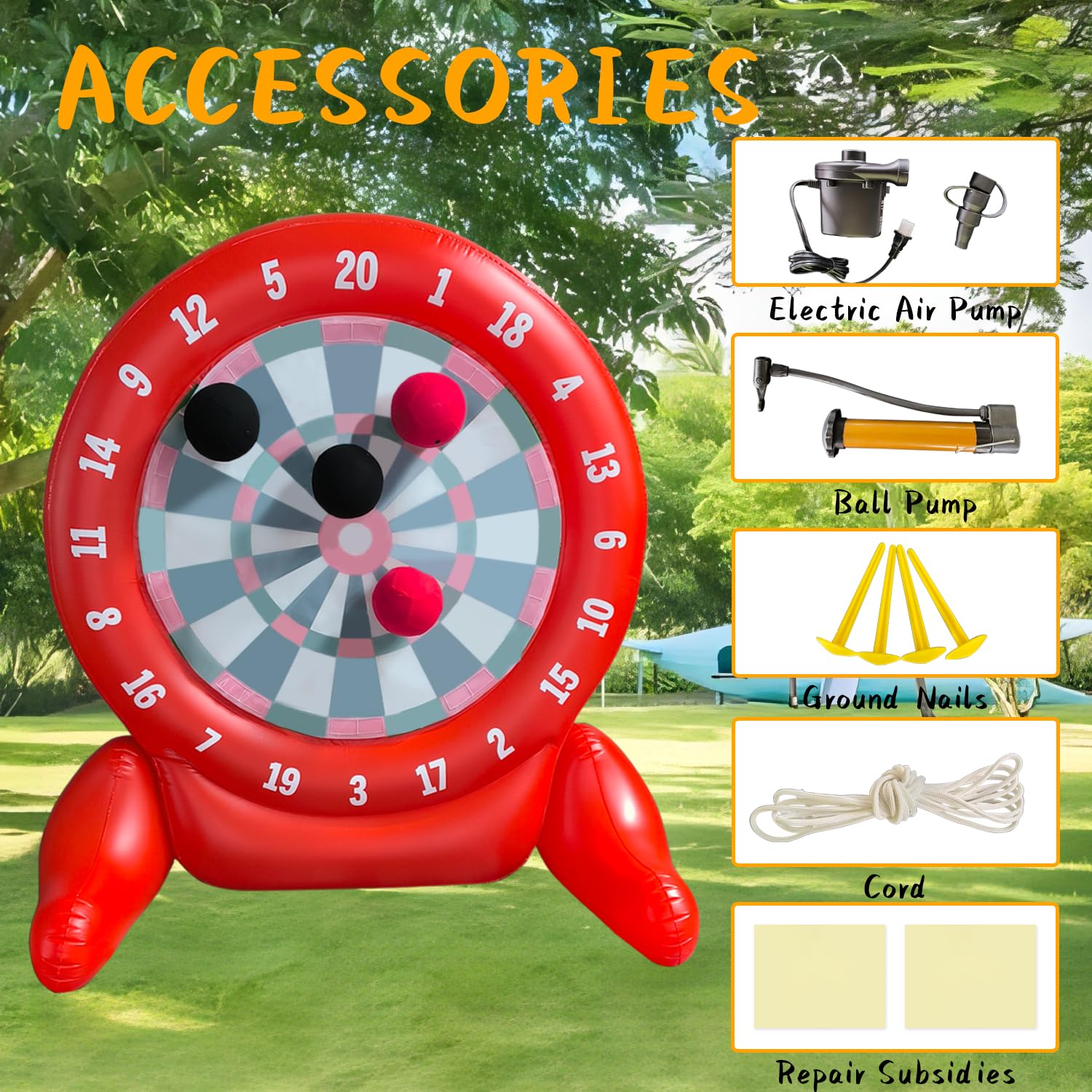 6.6FT Giant Kick Darts Game Set - Oversized Outdoor Soccer Target Dartboard with 3 Soccer Balls & Air Pump - Fun Backyard Lawn Games for Kids, Family & Friends - Perfect for Birthday Parties, BBQs and Summer Outdoor Activities