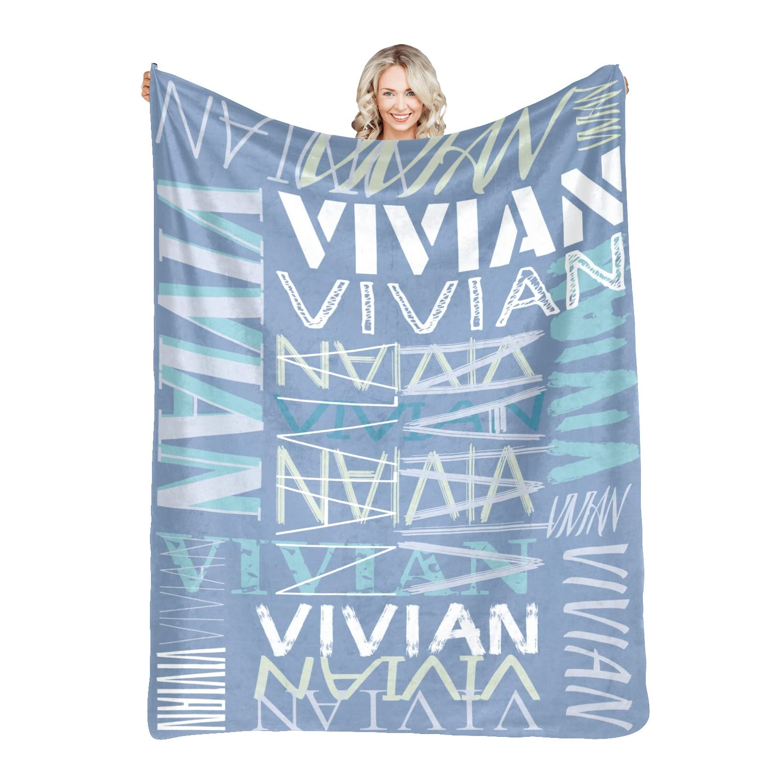 Personalized Name Blankets - Custom Flannel Throw Blankets for Adults & Kids - 30×40 Inch Soft Cozy Blanket with Embroidery - Perfect Christmas, Birthday, Mother's Day, Father's Day & Valentine's Gift (Blue) - Great for Couch, Bed, Nursery & Gift Giving