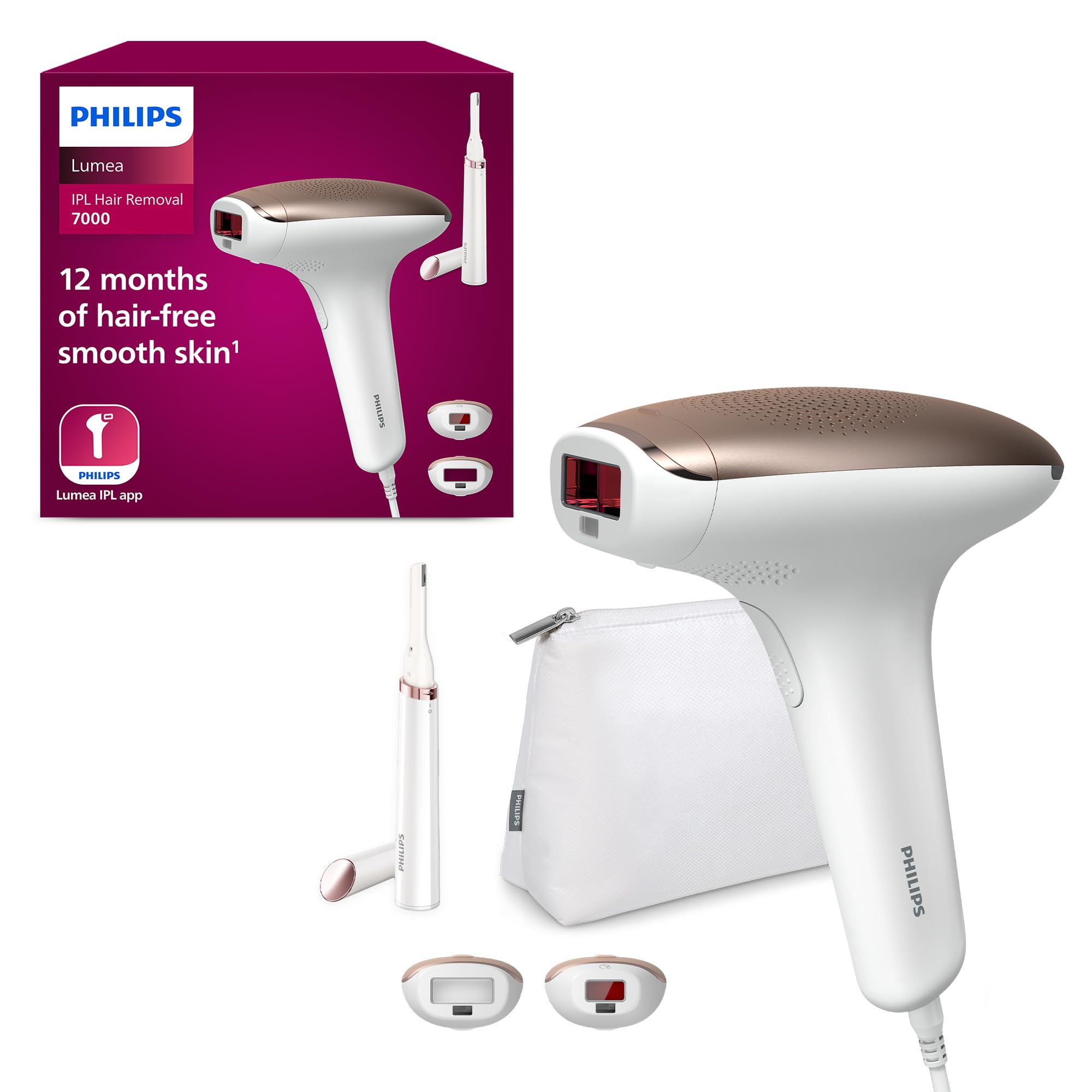 Philips Lumea IPL Hair Removal Device BRI921/00 - Permanent Hair Removal System for Women & Men with Satin Compact Trimmer, 2 Attachments for Body & Face, Corded Use - At-Home Hair Removal for Smooth Skin on Legs, Arms, Bikini Line & Face