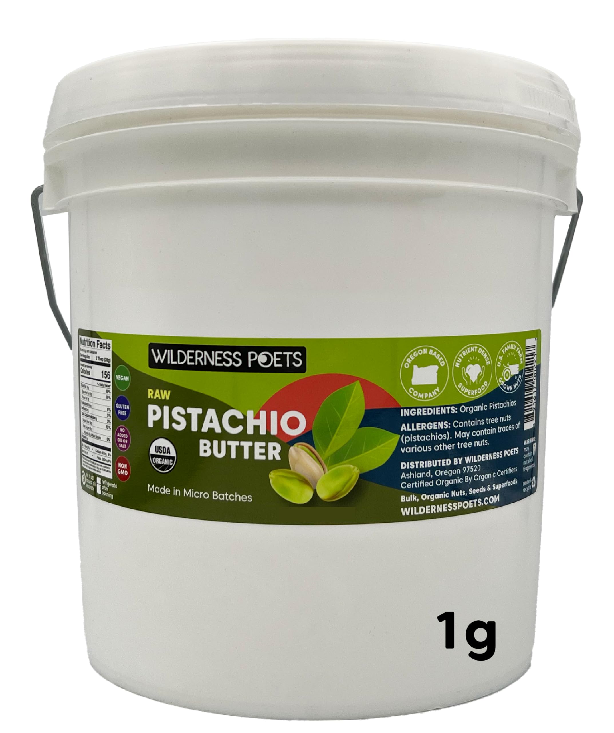Organic Raw Pistachio Butter - 100% Pure, Unsweetened, California-Grown (7 lb - 1 Gallon) | Perfect for Desserts, Baking, Smoothies & Healthy Snacks | Vegan, Keto & Paleo Friendly
