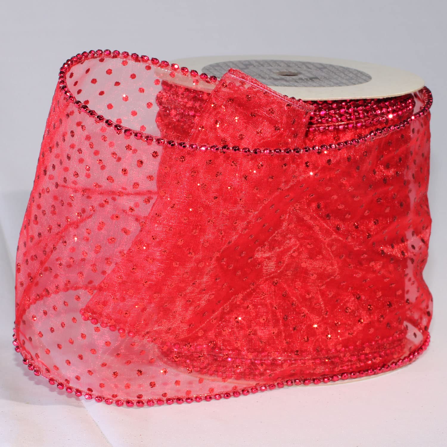 Shimmering Red Semi-Sheer Brooklyn Wire Edge Craft Ribbon - 6