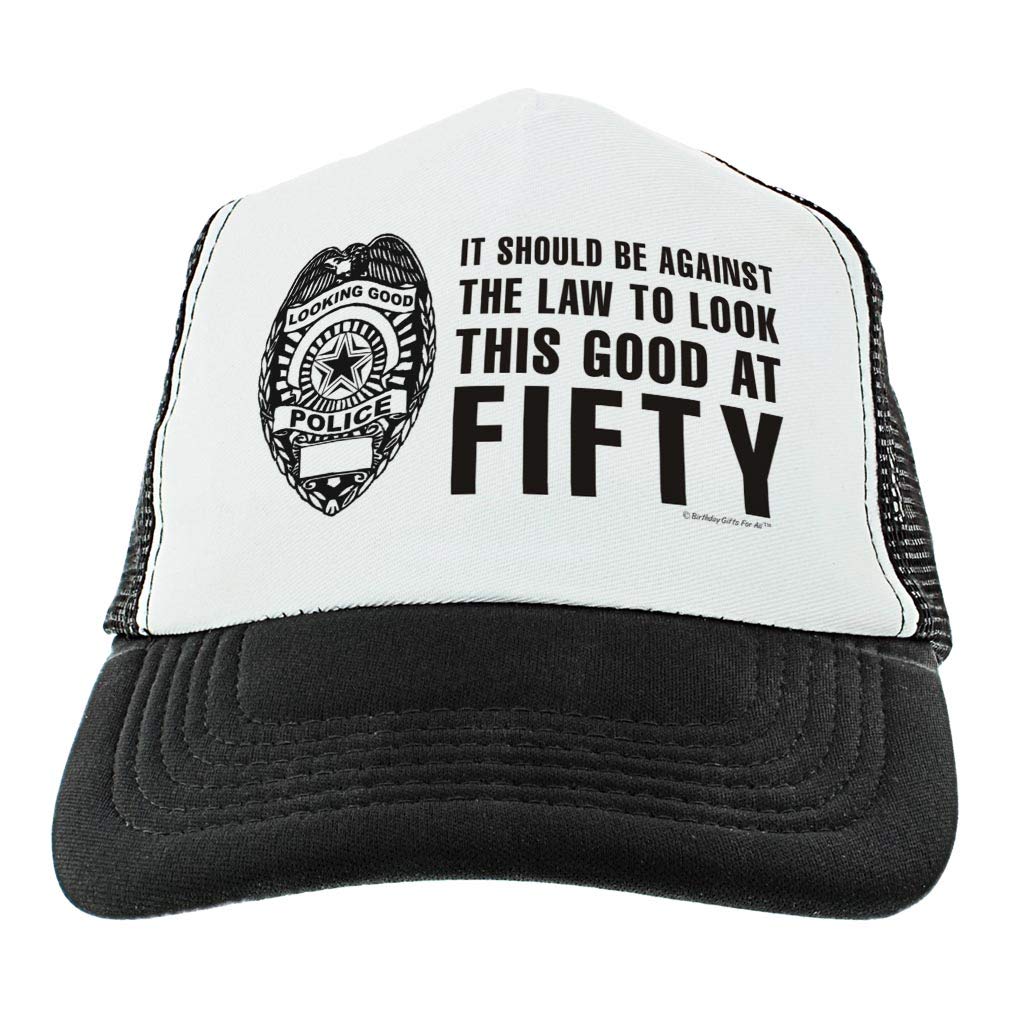 50th Birthday Gift for Women & Men - Funny 'Against The Law to Look This Good at 50' Trucker Hat - Perfect 50th Birthday Party Accessory, Anniversary Celebration & Milestone Gift