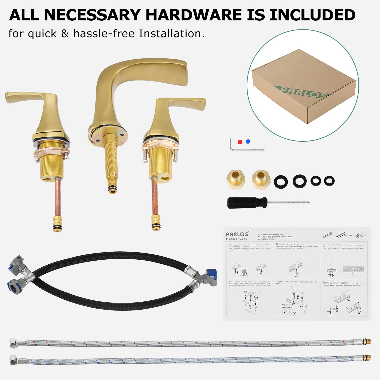 PARLOS 2-Handle Widespread Waterfall Roman Bathtub Faucet with Valve - Brushed Gold Finish (Model 1434208) - Perfect for Luxury Bathroom Renovations & Spa-Style Bathtubs