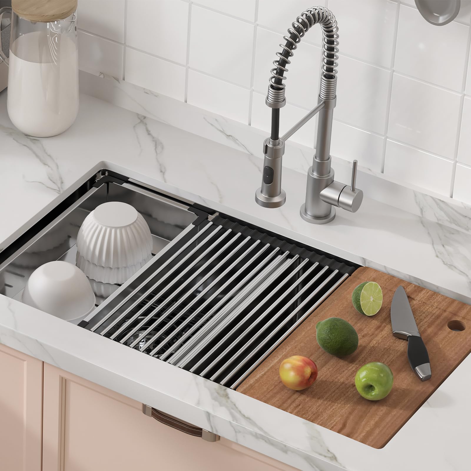 VEVOR 33 Inch 304 Stainless Steel Double Bowl Kitchen Sink - Undermount/Drop-In Design with Ledge & Accessories - Durable Workstation, RV, Prep Kitchen & Bar Sink for Dishwashing & Food Preparation