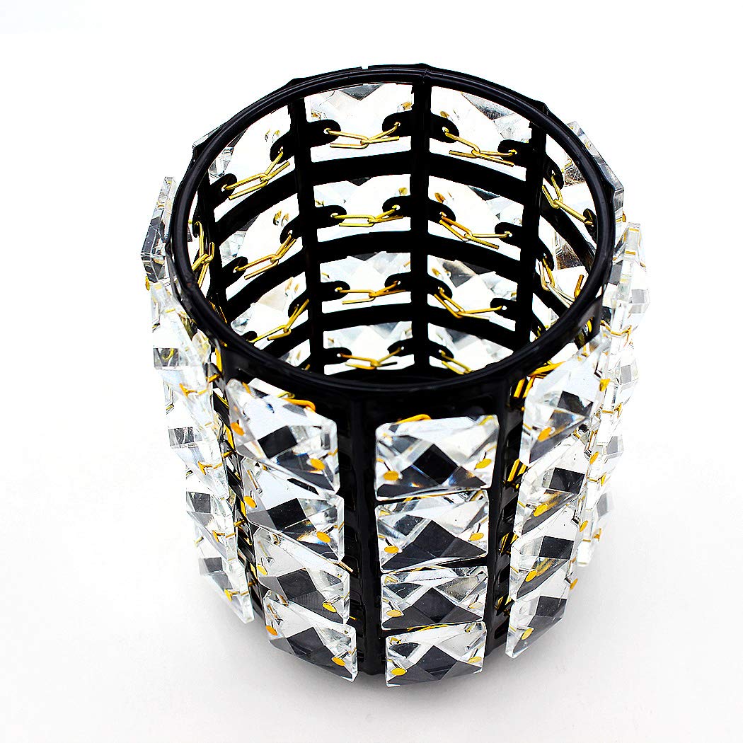 Handmade Crystal Makeup Brush Holder & Eyebrow Pencil Organizer - Stylish Cosmetic Storage for Vanity, Bathroom, Office Desk (Round, Black) | Perfect for Makeup Artists & Beauty Enthusiasts
