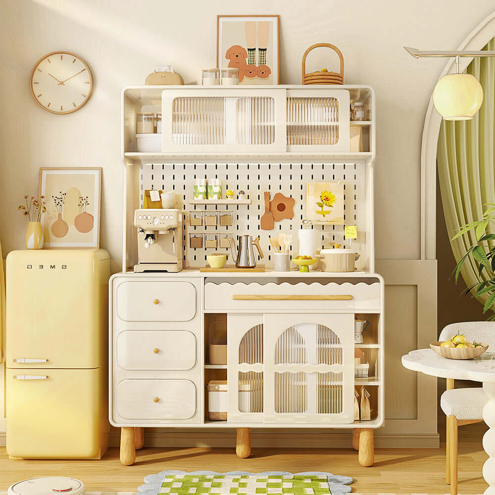 Modern Wood Sideboard with Perforated Doors - Rustic Storage Cabinet for Dining Room, Living Room & Entryway - Organize Dishes, Linens & Home Decor