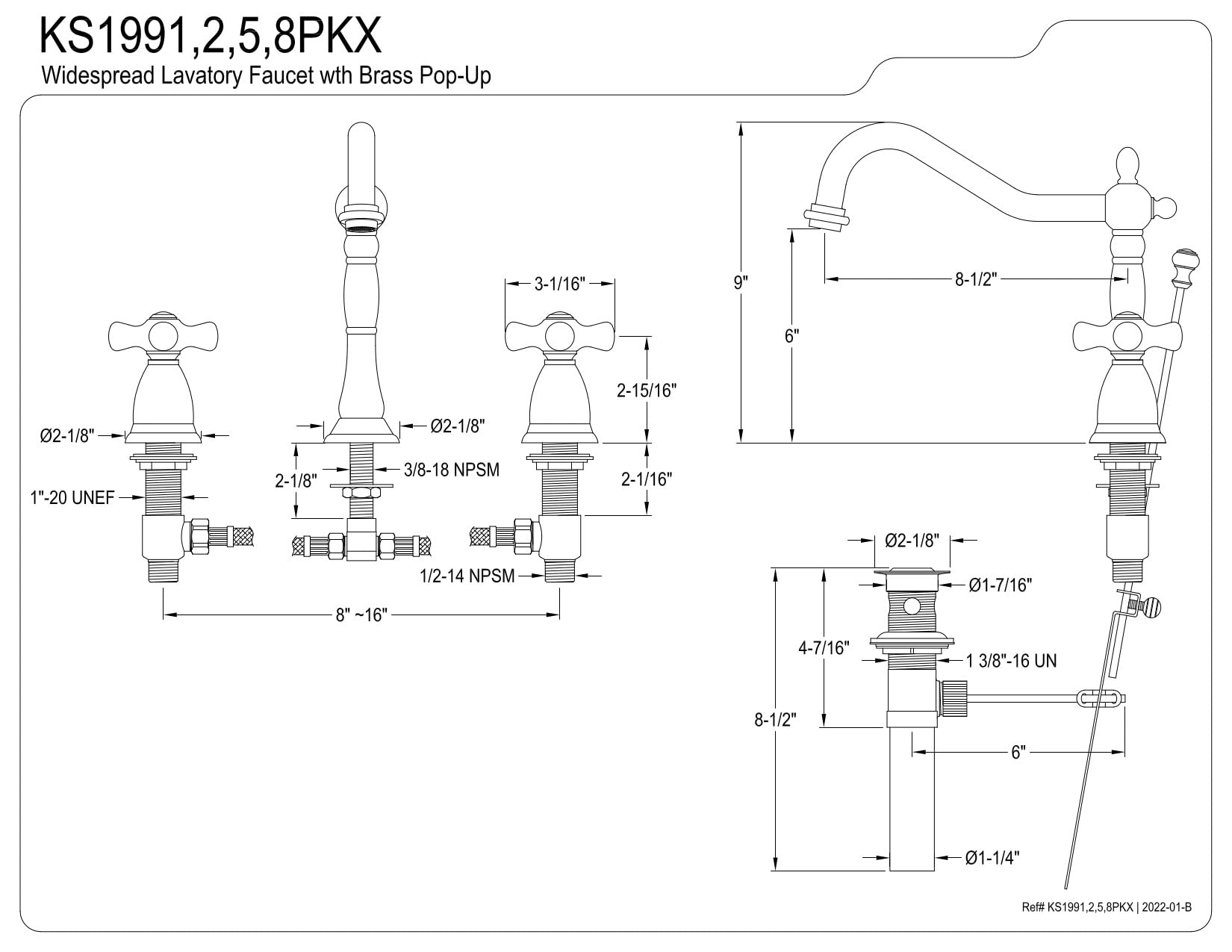 Kingston Brass KS1995PKX 8.5-Inch Widespread Bathroom Faucet in Oil Rubbed Bronze - Perfect for Modern Vanities & Luxury Bathroom Renovations