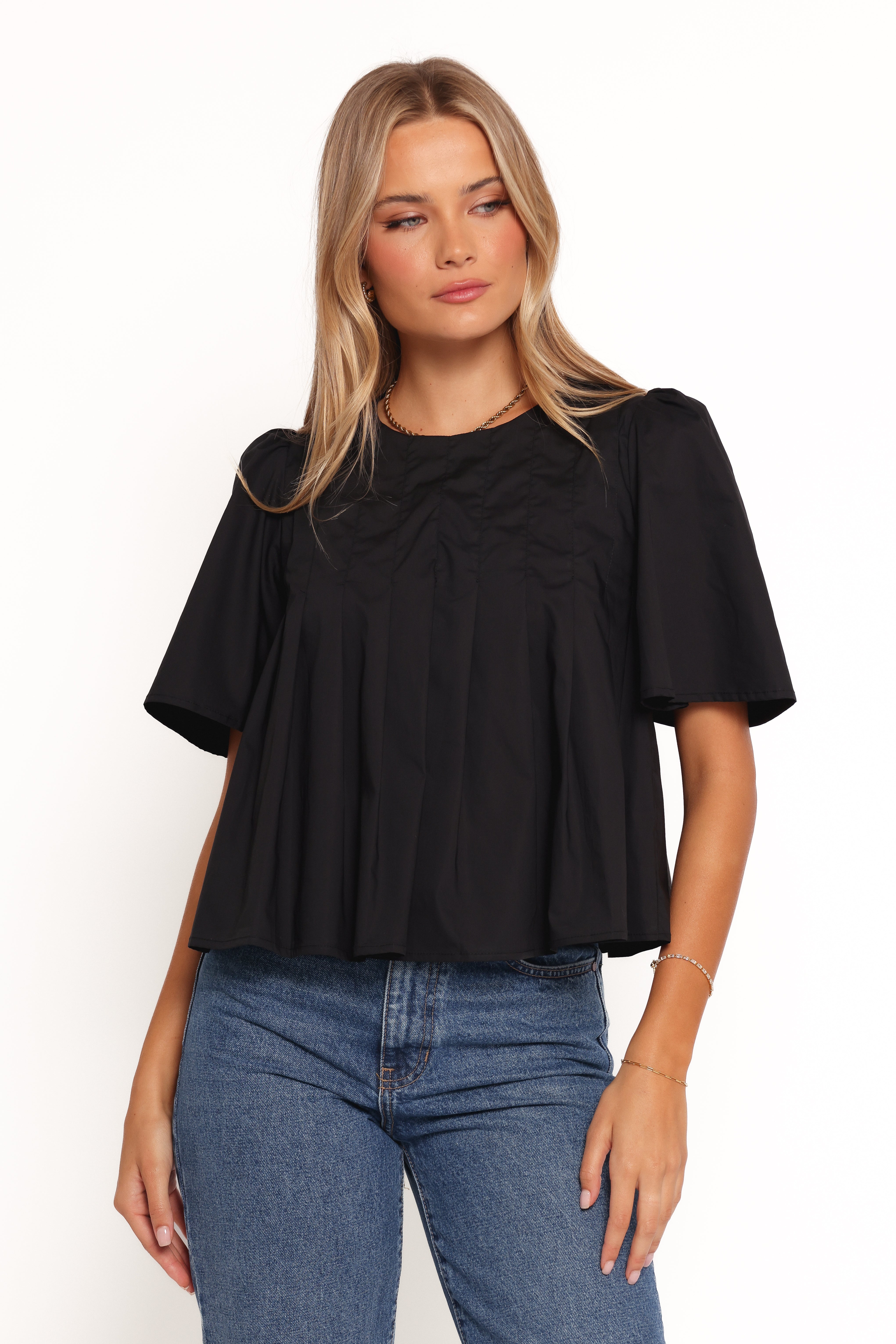 Geneva Pleated Top for Women - Elegant Black Blouse for Work & Evening Outfits | Perfect for Office, Parties & Special Occasions