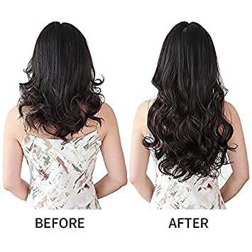 5 Clip In Wavy/Curly Synthetic Hair Extensions for Women & Girls - 22 Inches Black Human-Like Hair - Perfect for Parties, Weddings & Daily Styling