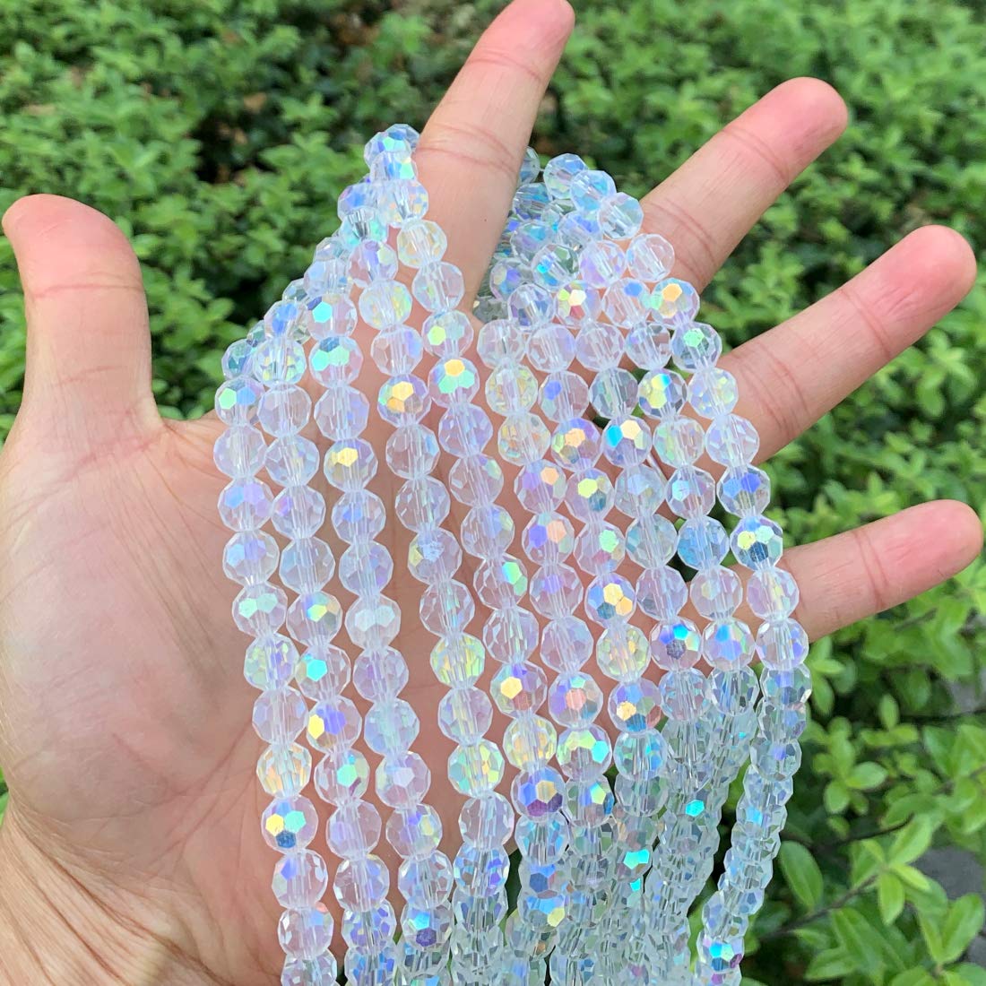 5 Strands Czech 8mm Faceted Round Crystal Glass Loose Beads Spacers Bulk (330-340pcs) - AB Finish for DIY Jewelry Making, Bracelets, Necklaces & Craft Projects - Perfect for Wedding, Party & Gift Accessories