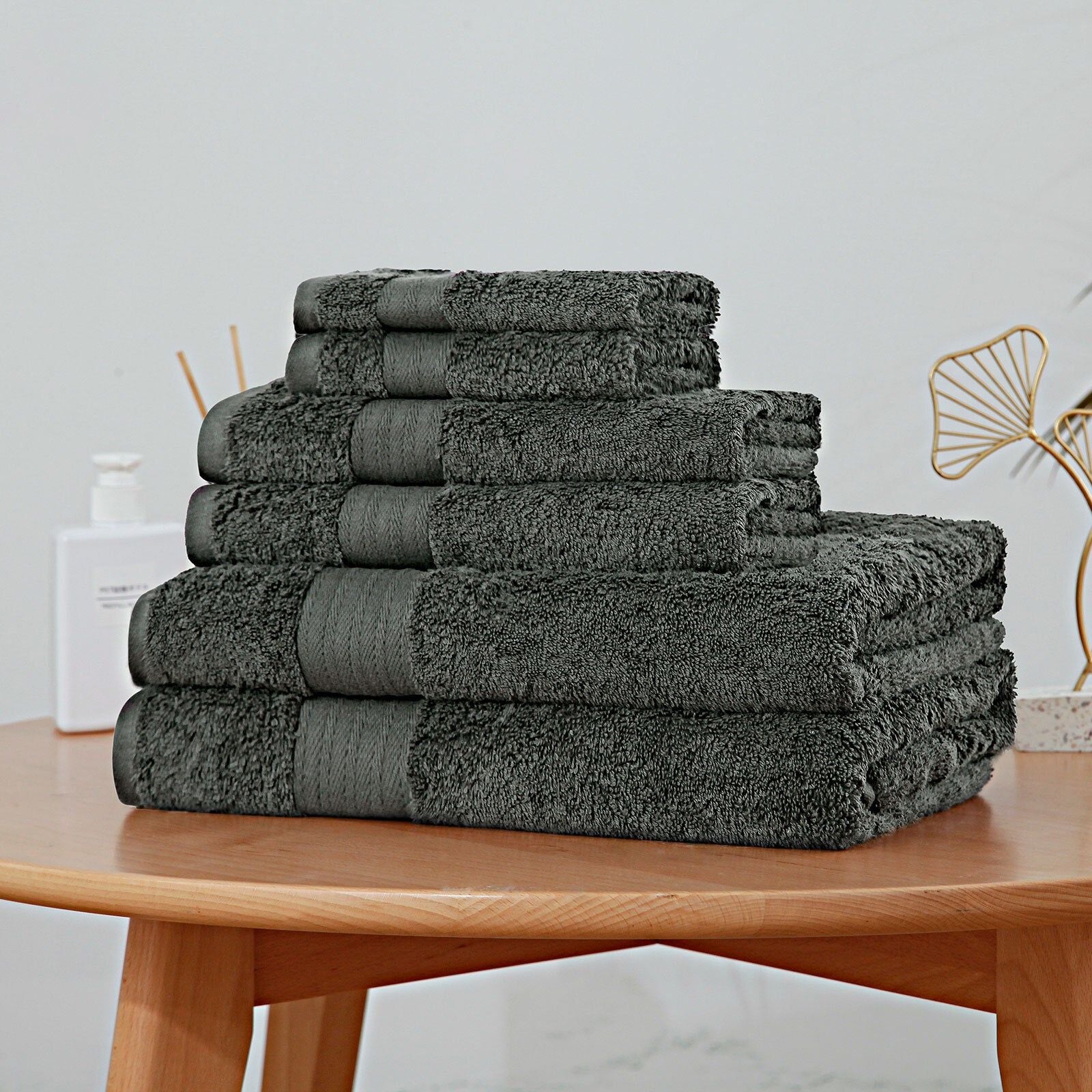 Premium 6-Piece Ultra Soft & Highly Absorbent Cotton Bath Towel Set - Charcoal Gray | Spa, Bathroom, Hotel & Home Luxury Essentials