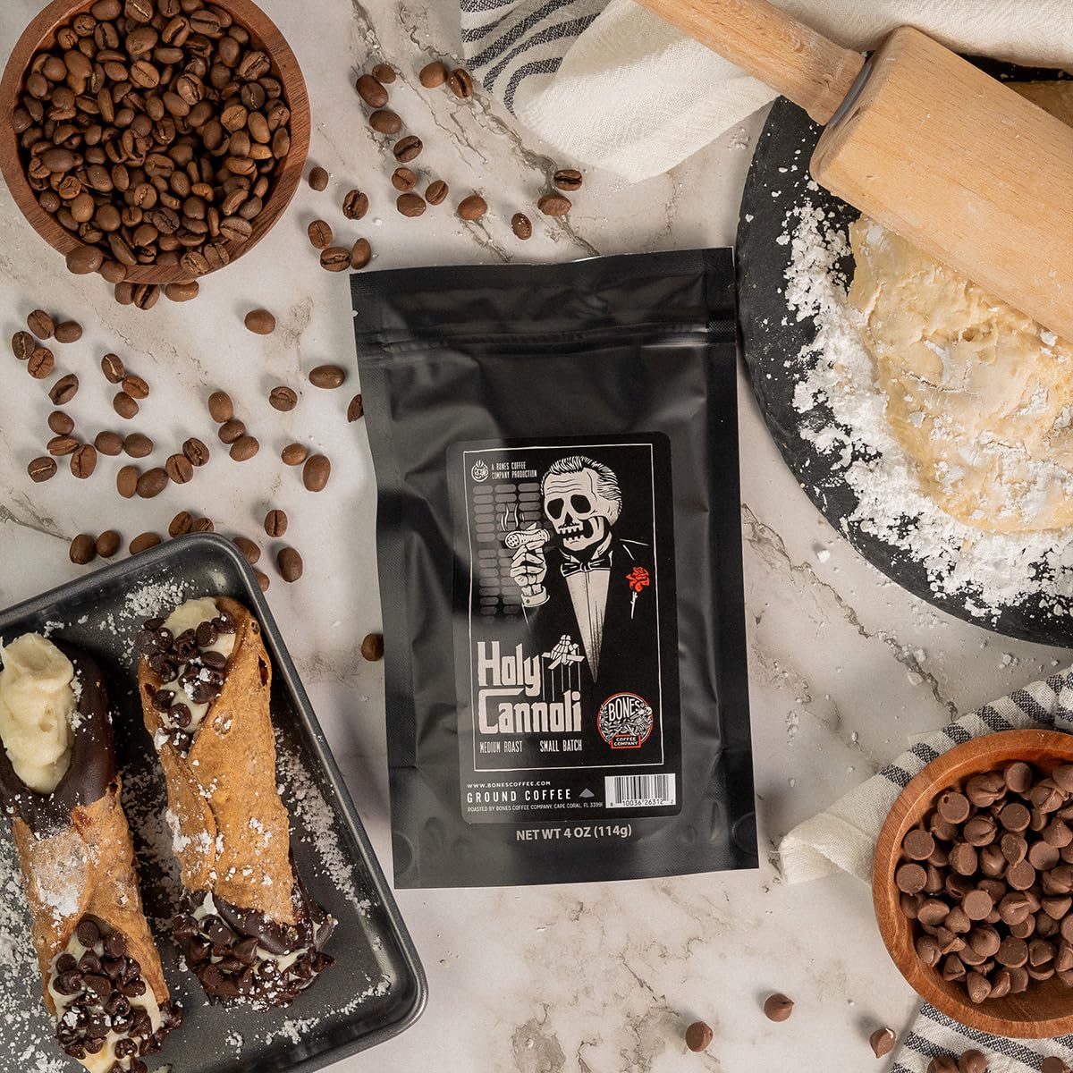 Bones Coffee Company Gourmet Flavored Coffee Sampler - Medium Roast Low Acid Ground Coffee Beans Gift Set (4 oz, Pack of 5) | Perfect for Coffee Lovers, Office Break, Home Brewing & Holiday Gifts